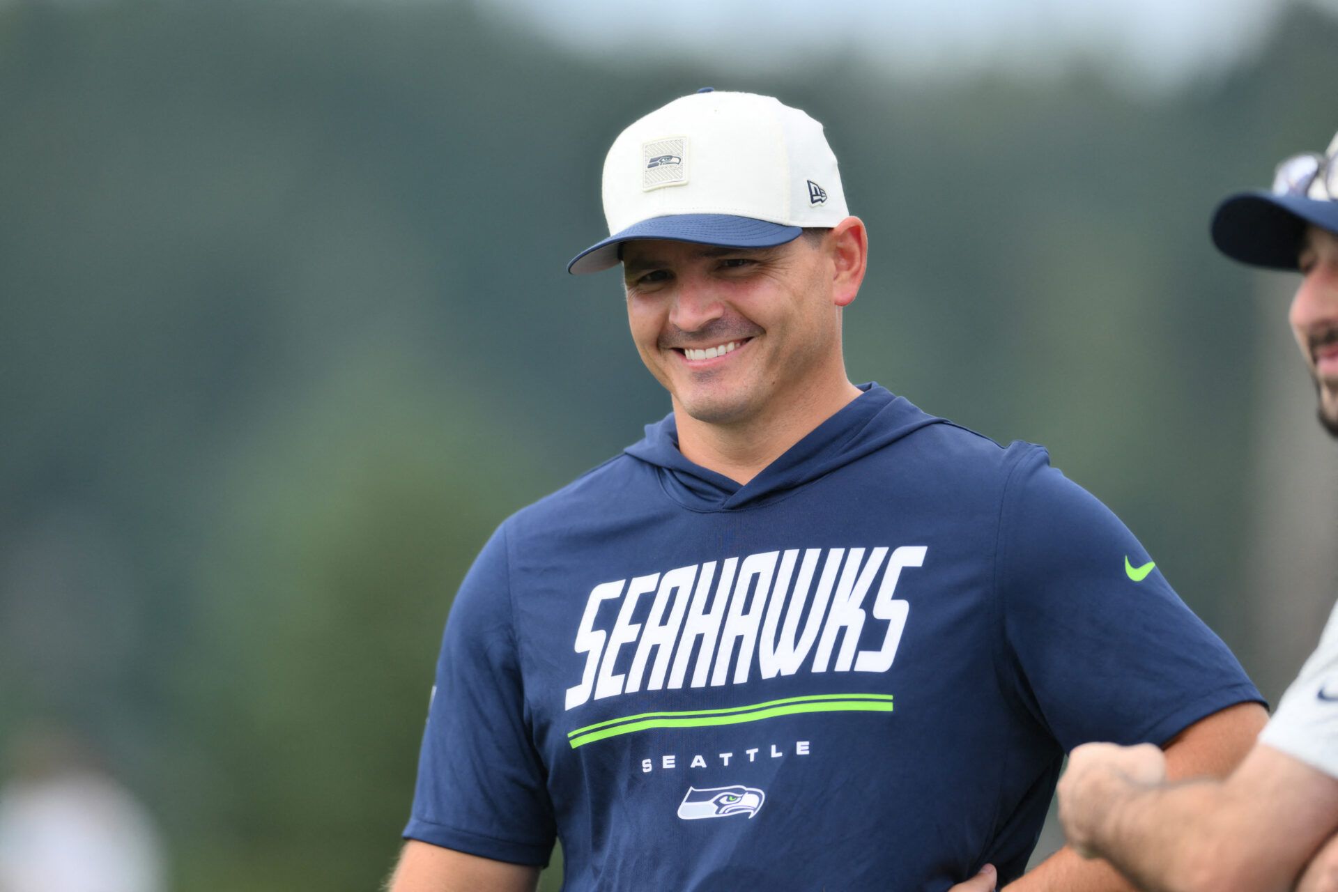 Seattle Seahawks head coach Mike MacDonald during the first training camp at Virginia Mason Athletic Center.