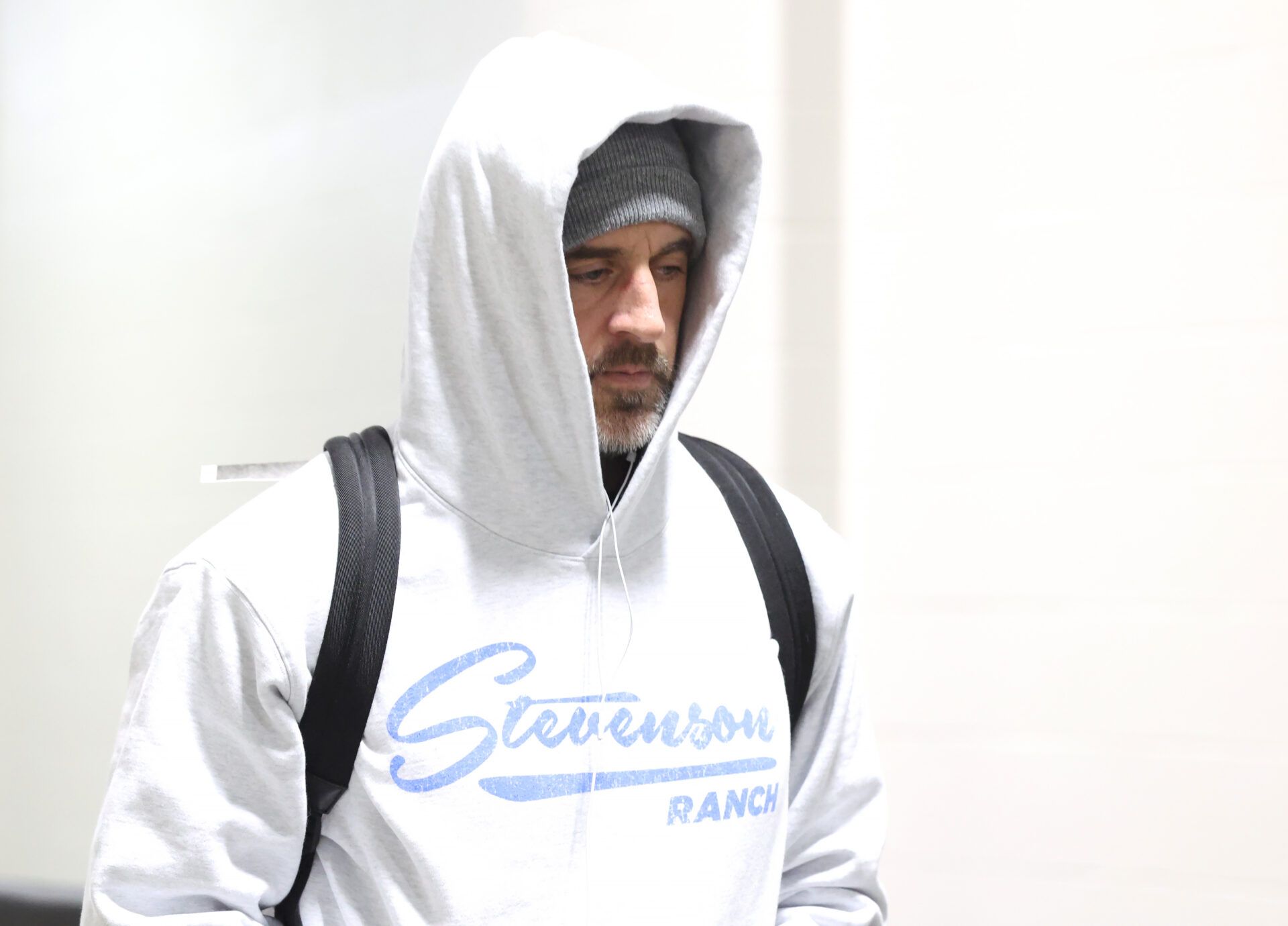 Pittsburgh Steelers quarterback Aaron Rodgers (8) arrives at the stadium to play the Baltimore Ravens at Acrisure Stadium.
