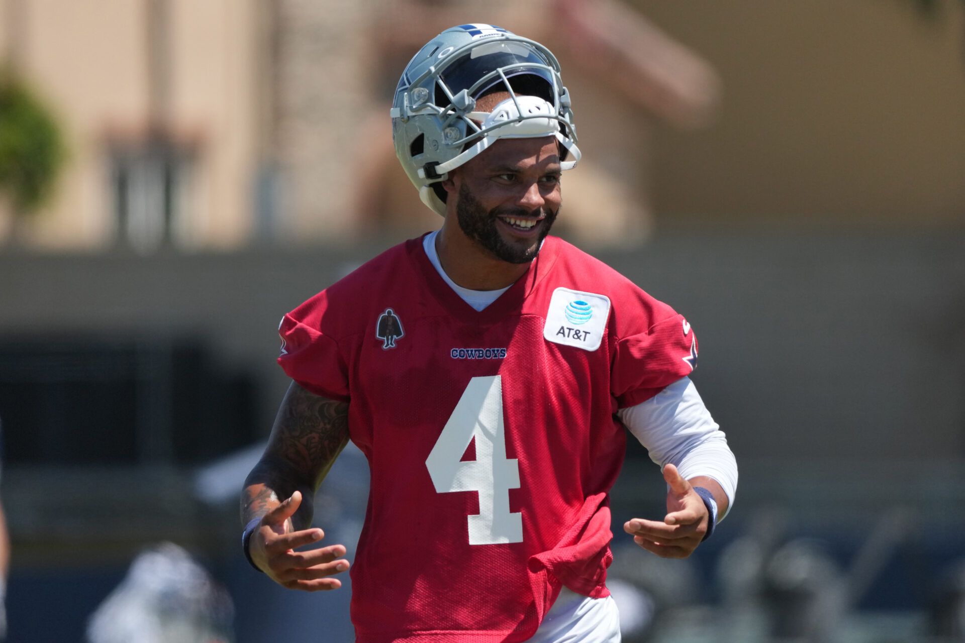 Dallas Cowboys quarterback Dak Prescott (4) at training camp at River Ridge Playing Fields.