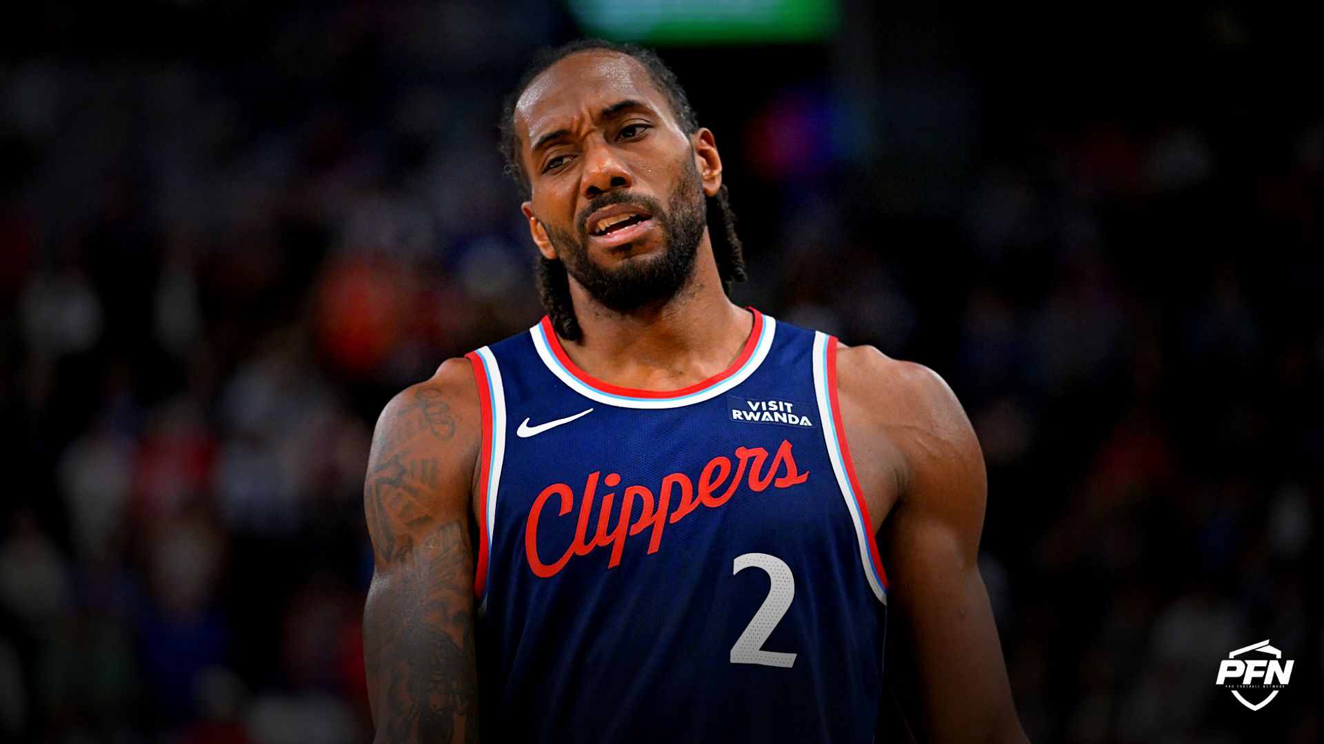 Los Angeles Clippers forward Kawhi Leonard (2) reacts after a missed basket in the second half against the Oklahoma City Thunder at Intuit Dome.