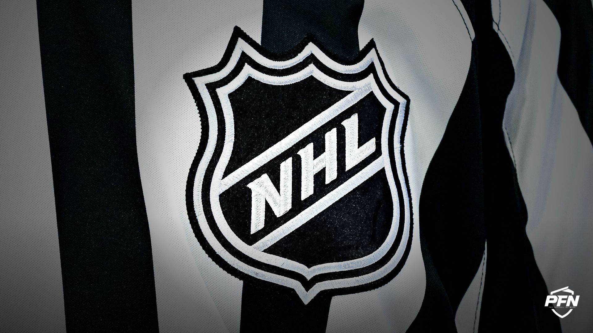 View of an NHL logo on a jersey.