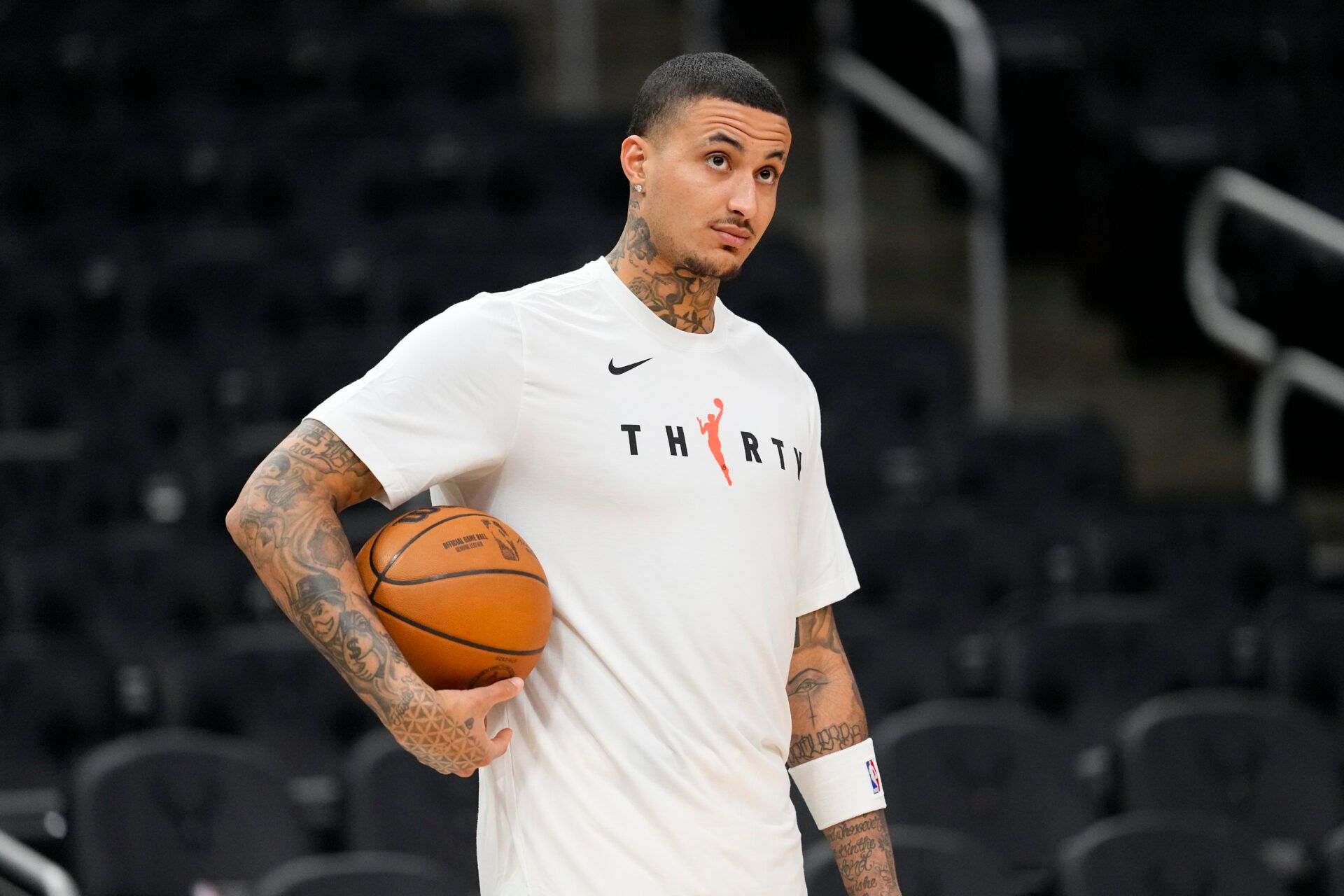 Milwaukee Bucks forward Kyle Kuzma (18) during warmups prior to the game against the Brooklyn Nets at Fiserv Forum.