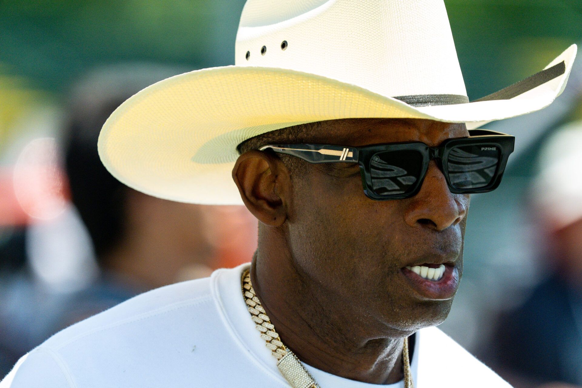 Deion Sanders jogs the football field during the second day of Cleveland Browns training camp, July 30, 2026, in Berea, Ohio.