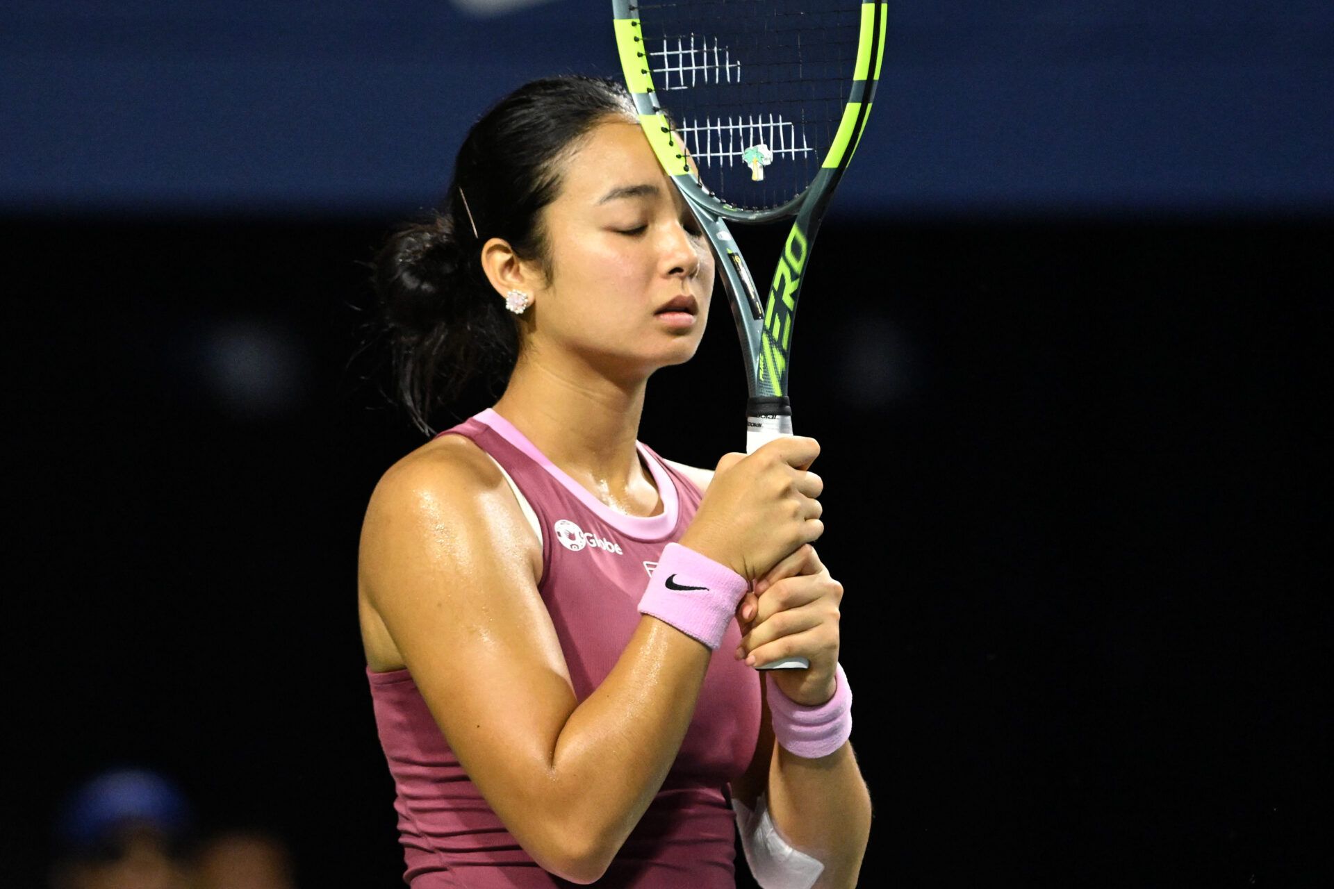 Alexandra Eala (PHI) reacts after losing a game against Belinda Bencic (SUI) during fourth round play at Sobeys Stadium.