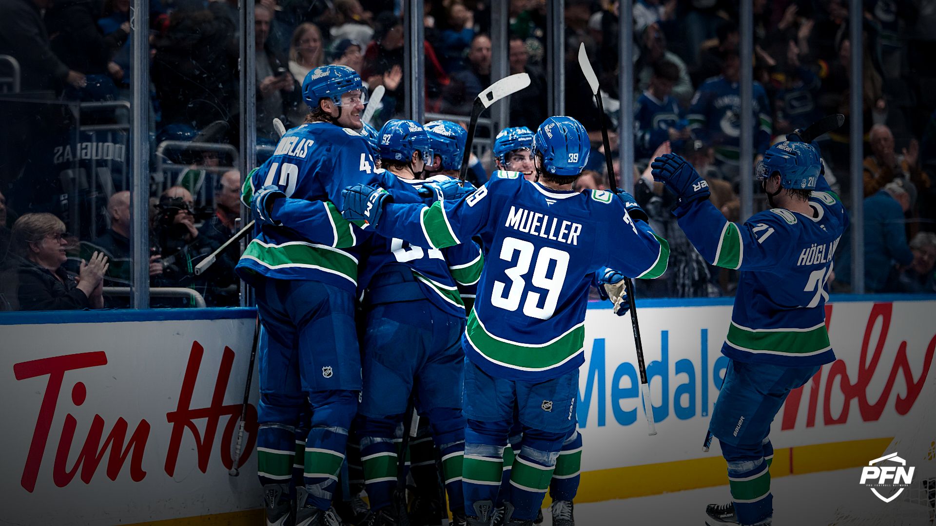 Vancouver Canucks players at Rogers Arena.