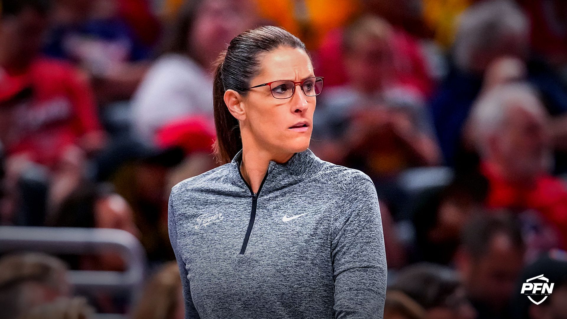 Indiana Fever head coach Stephanie White walks up the baseline Thursday, Aug. 6, 2026, during the game at Gainbridge Fieldhouse in Indianapolis. The Las Vegas Aces defeated the Indiana Fever in overtime, 86-84.
USA TODAY Network via Reuters Co