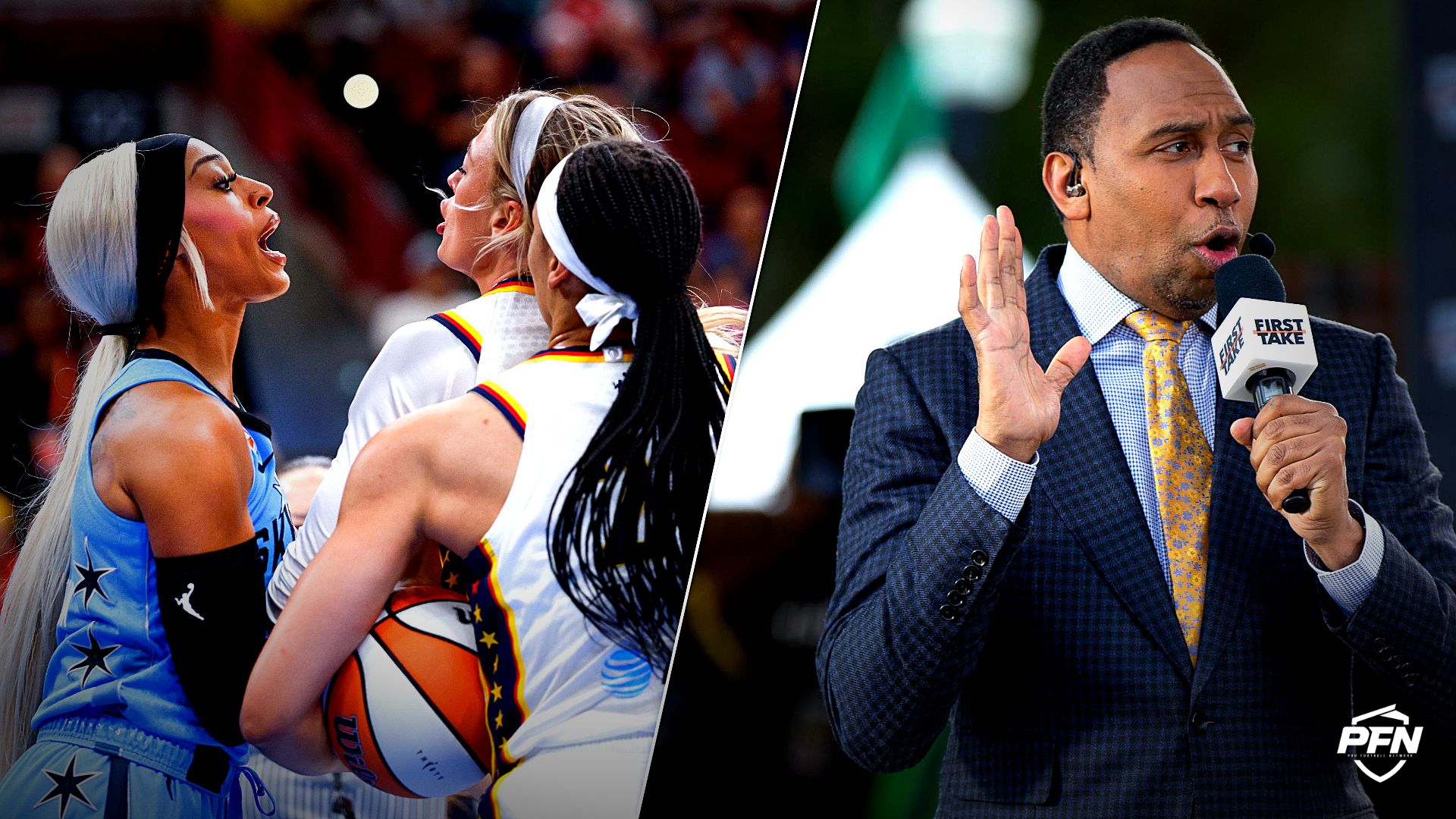 Collage featuring BASKETBALL-WNBA-CHI-IND/ and Stephen A. Smith in 2021..
IMAGN IMAGES via Reuters Connect / USA TODAY Network via Reuters Connect