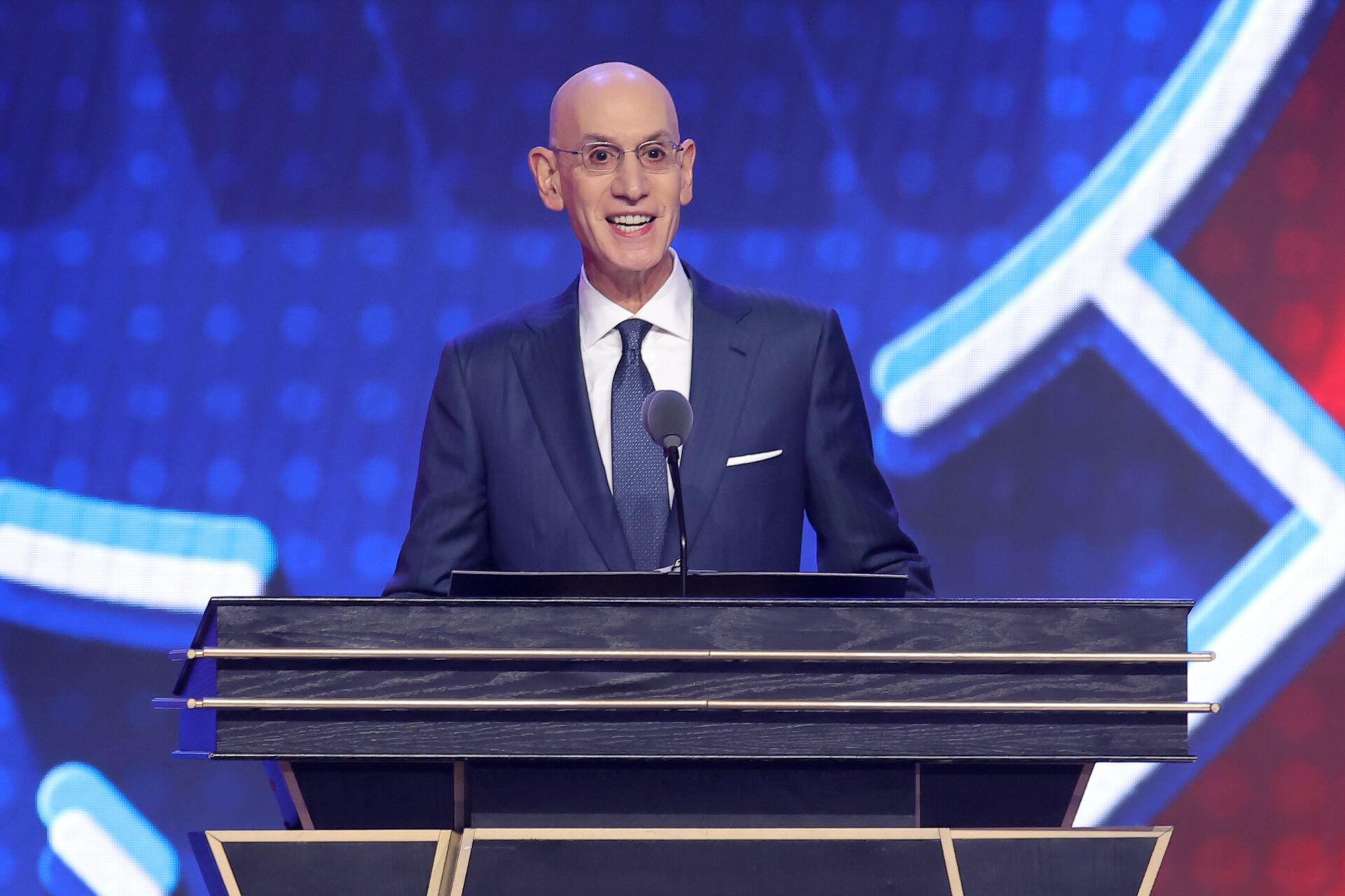 NBA commissioner Adam Silver speaks during the 2026 NBA Draft at Barclays Center.