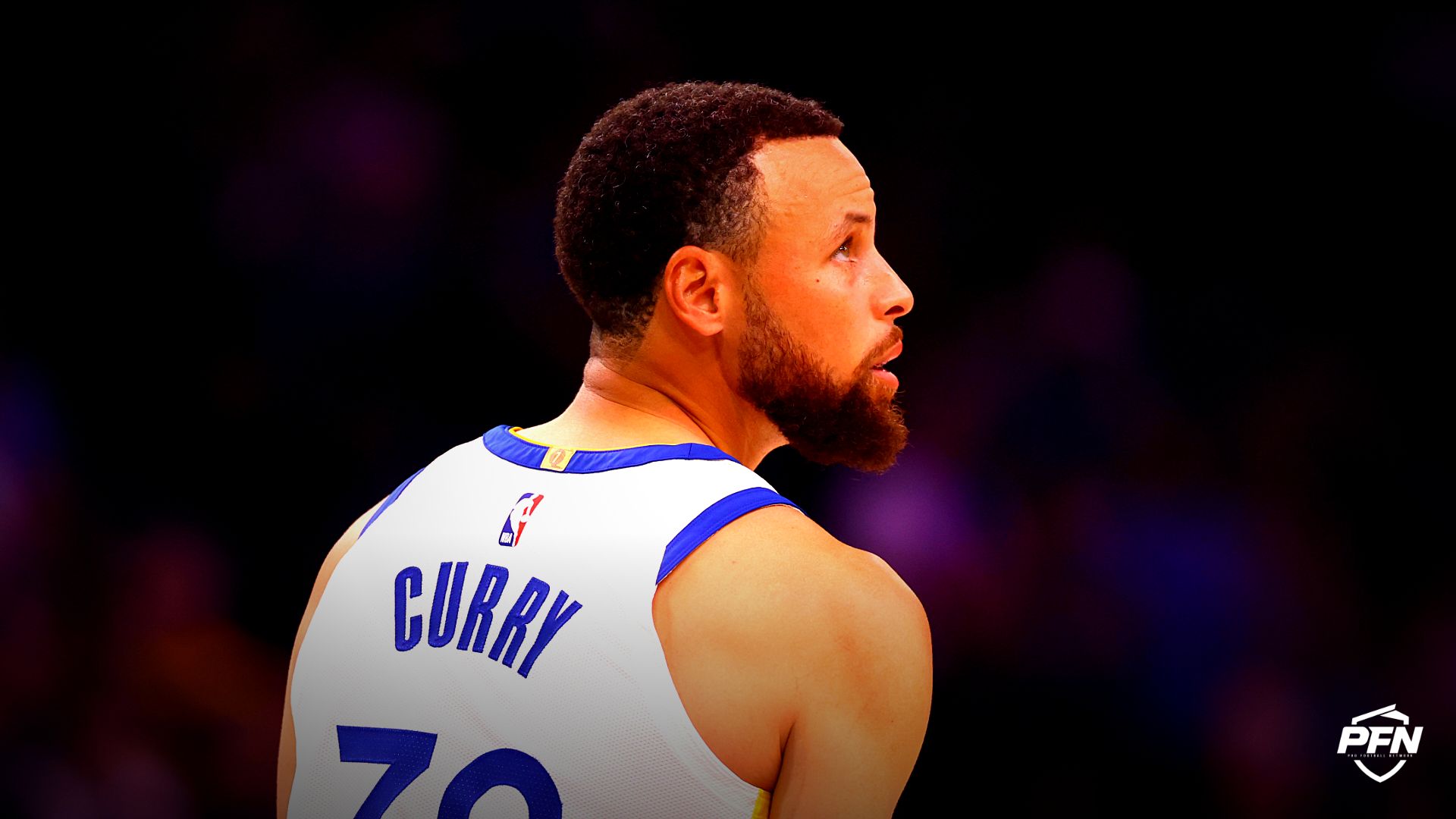 Detailed view of the jersey of Golden State Warriors guard Stephen Curry (30) against the Phoenix Suns during the play-in rounds of the 2026 NBA Playoffs at Mortgage Matchup Center.