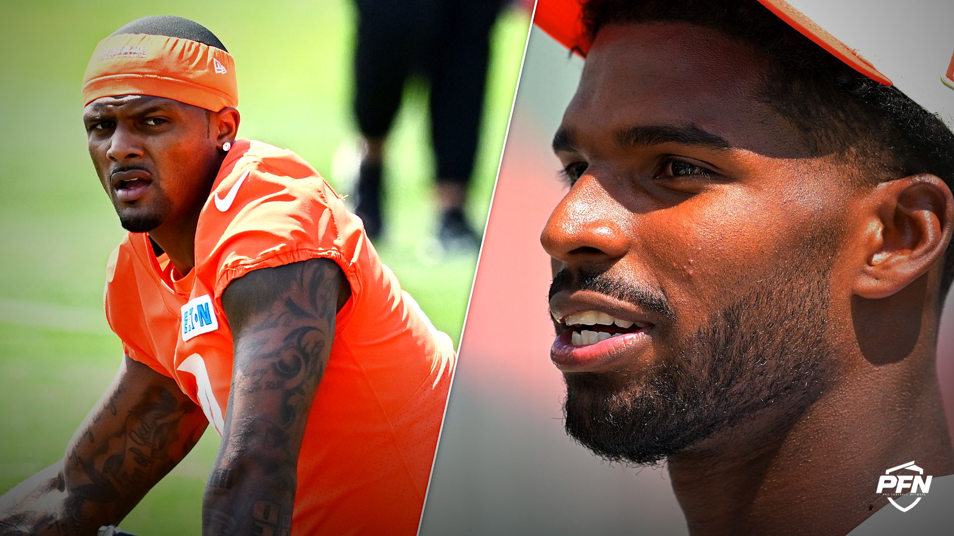 Cleveland Browns quarterbacks Deshaun Watson and Shedeur Sanders.