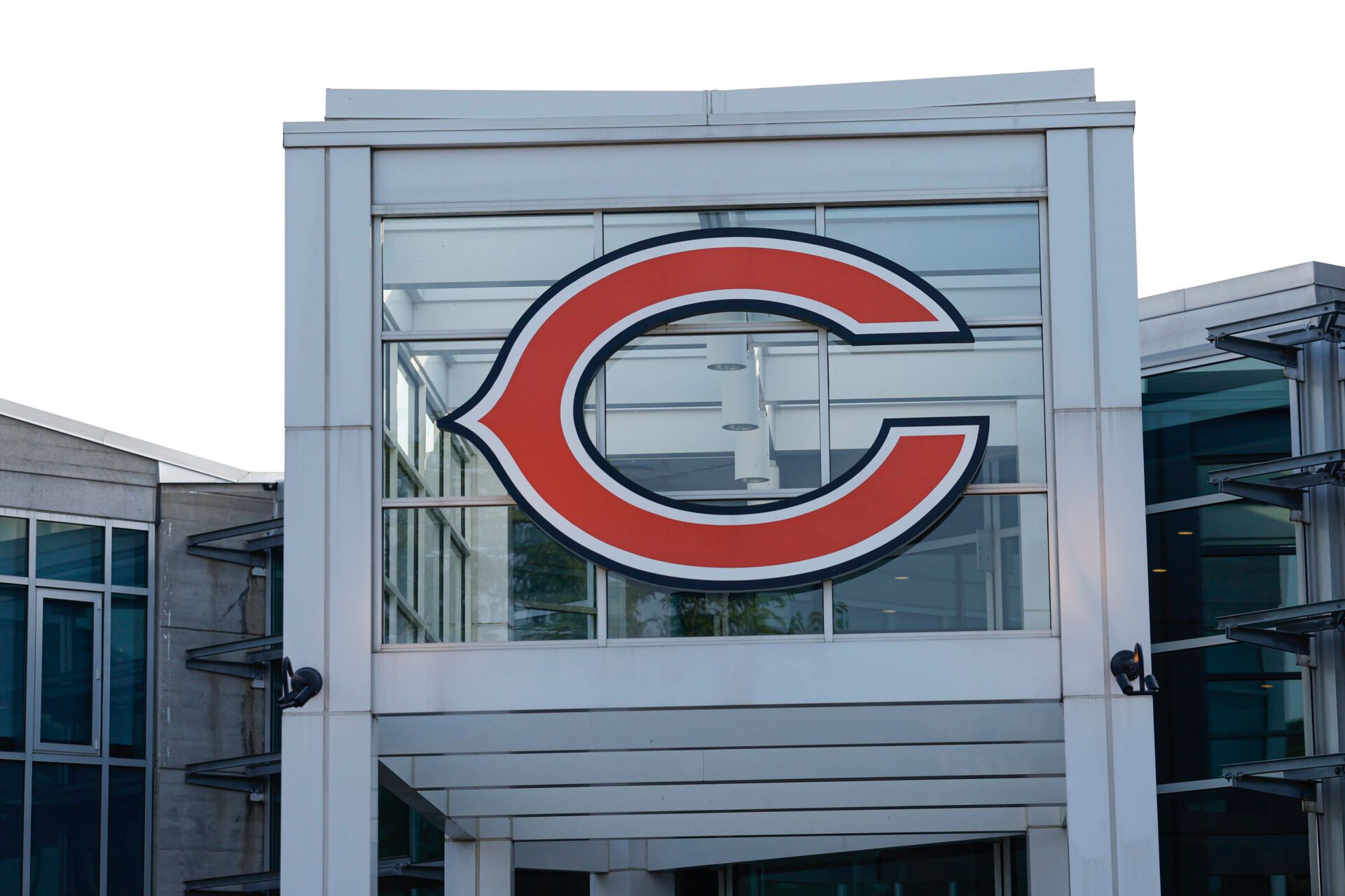 Chicago Bears logo sits on top of the Halas Hall ahead of training camp.