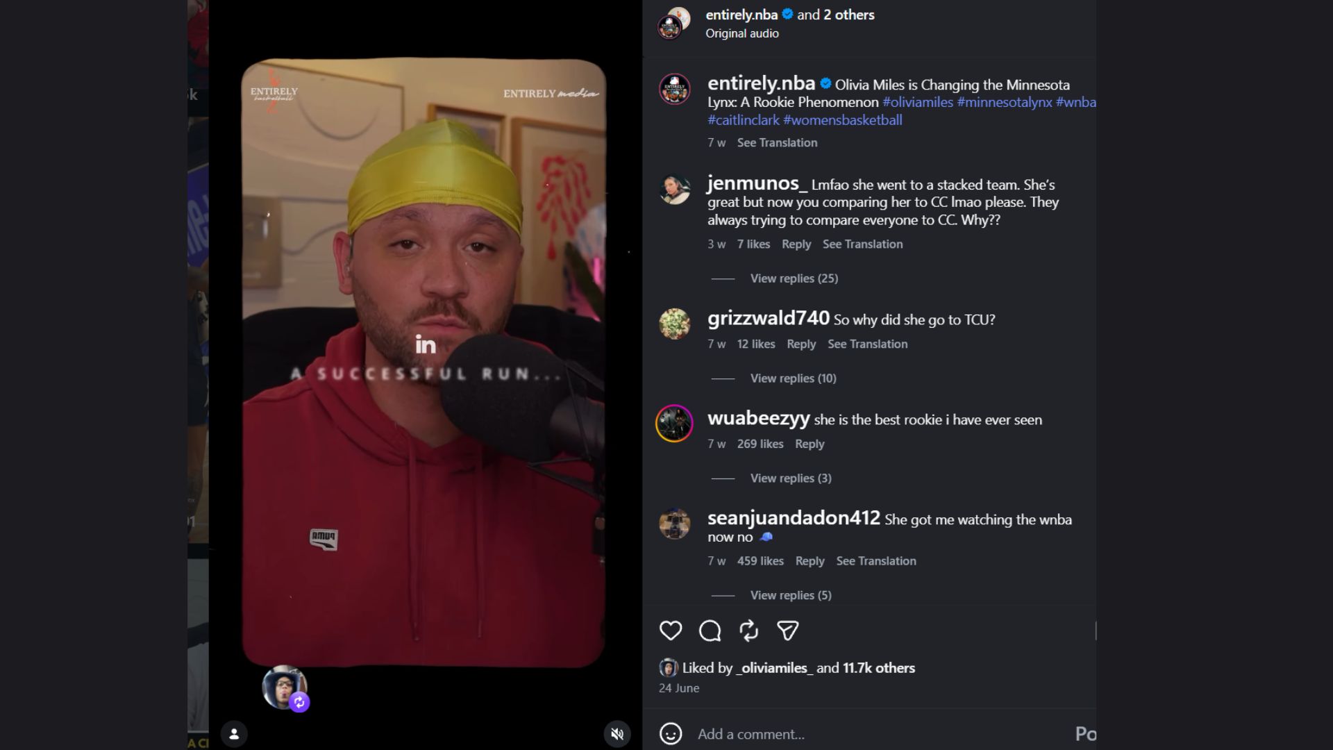 Screenshot on Instagram