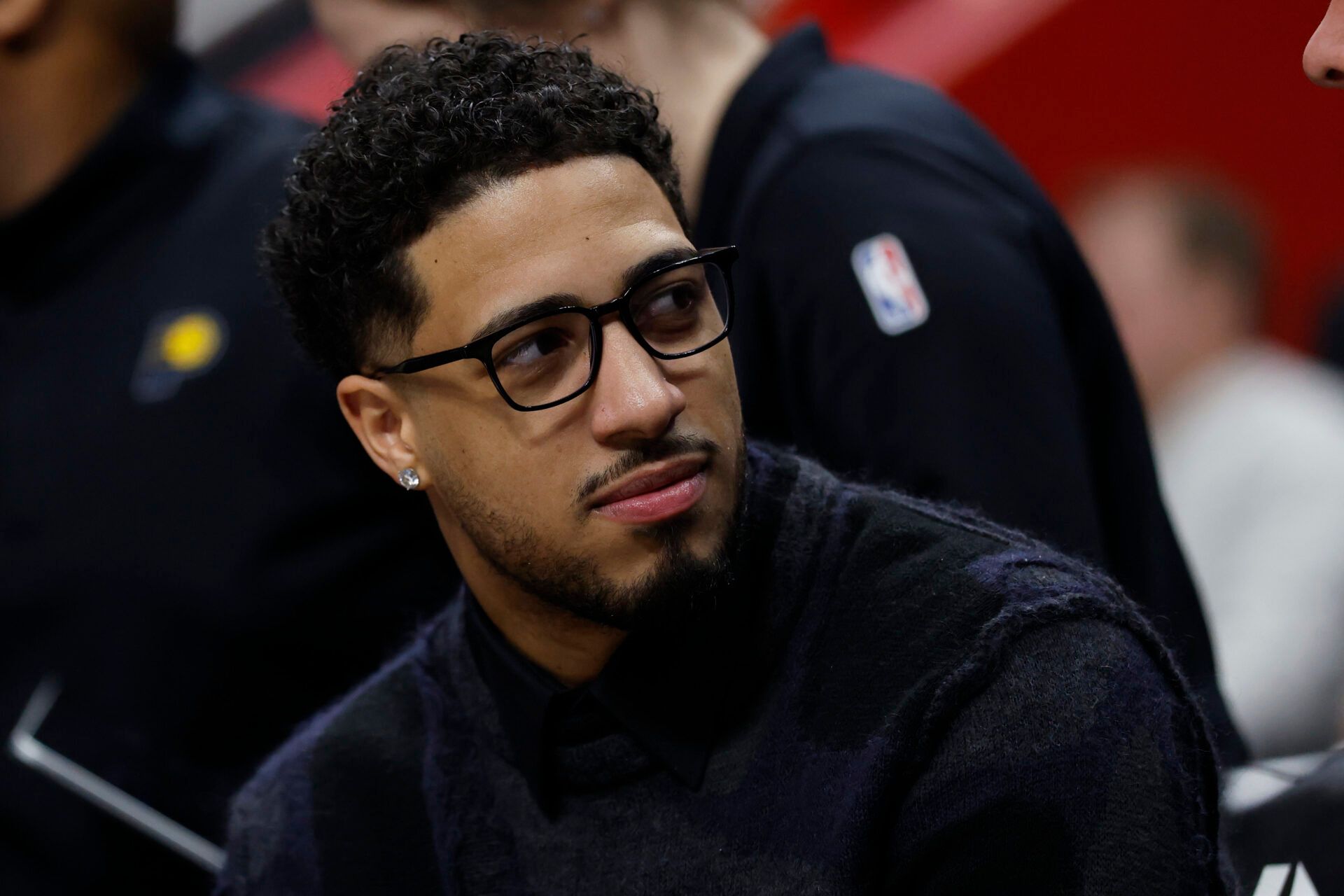 Indiana Pacers guard Tyrese Haliburton (0) looks on in the second half against the Detroit Pistons at Little Caesars Arena.