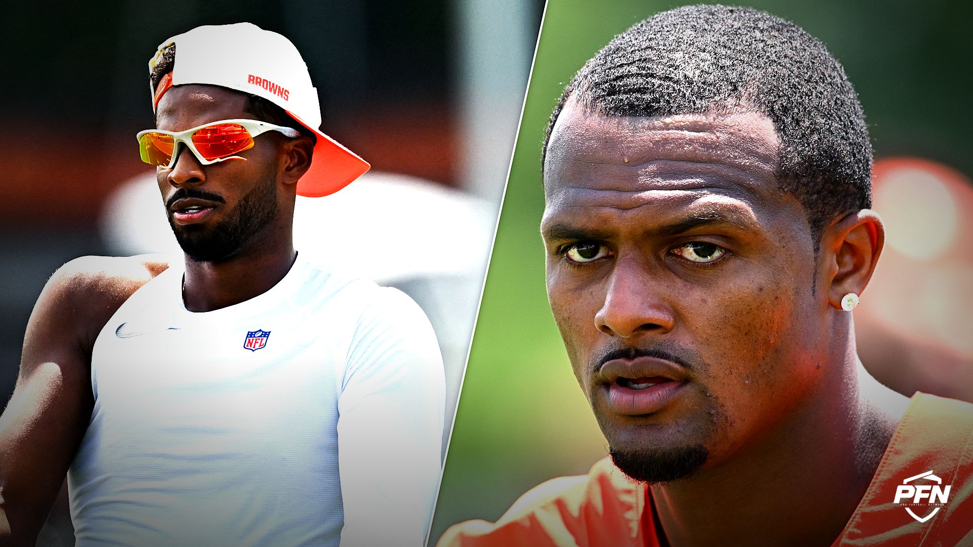 Cleveland Browns quarterbacks Shedeur Sanders and Deshaun Watson.