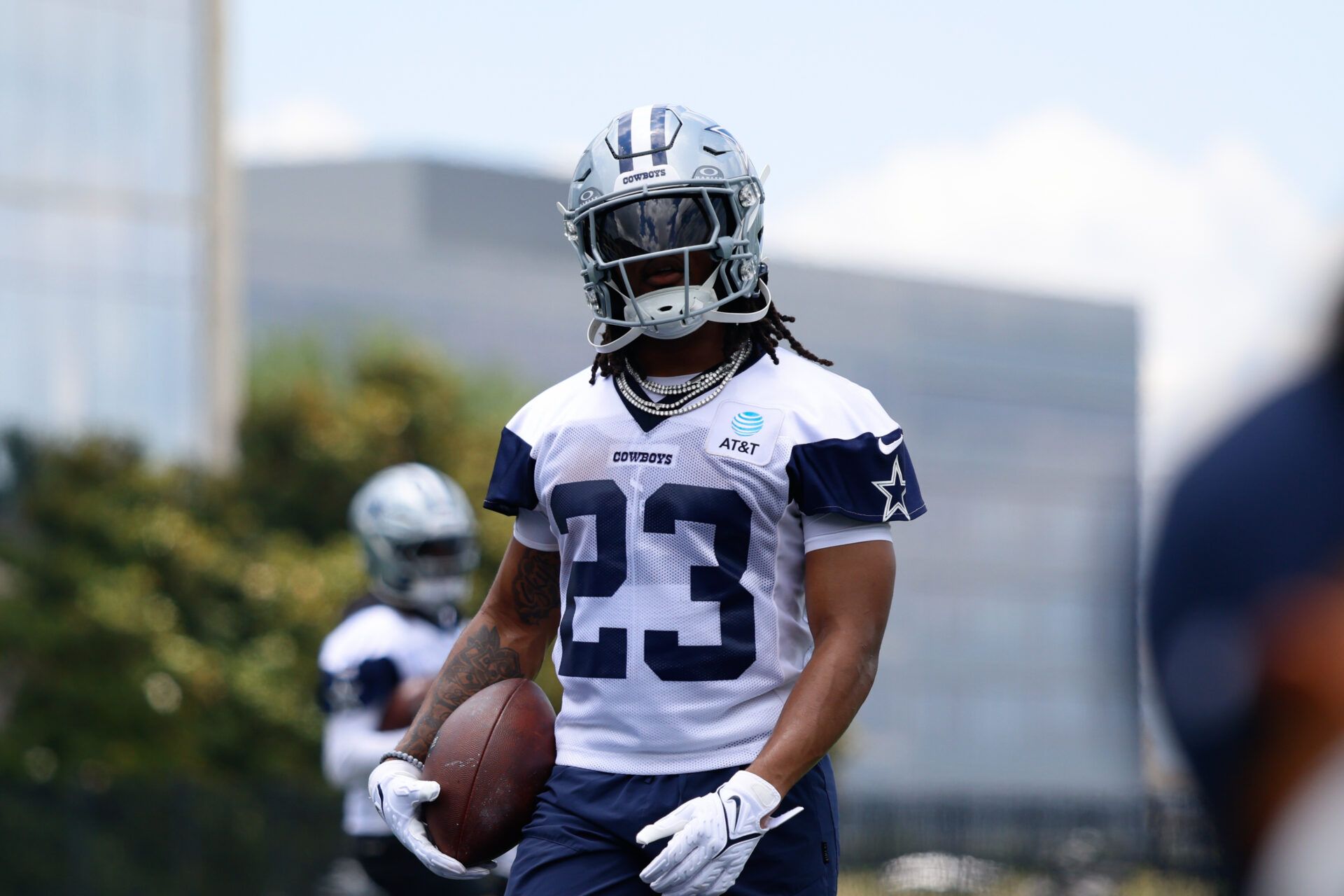 Dallas Cowboys running back Jaydon Blue (23) goes through a drill during practice at the Ford Center at the Star Training Facility in Frisco, Texas.