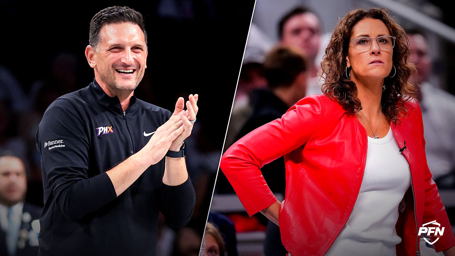 Collage featuring BASKETBALL-WNBA/ and Indiana Fever head coach Stephanie White watches the game from the sidelines on Tuesday, Aug. 11, 2026, during the game at.
IMAGN IMAGES via Reuters Connect / USA TODAY Network via Reuters Co