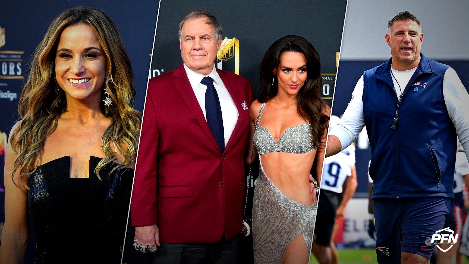 Mike Vrabel, Dianna Russini, Bill Belichick, Jordon Hudson, Source: USA TODAY Sports / USA TODAY Sports via Reuters Con / IMAGN IMAGES via Reuters Connect