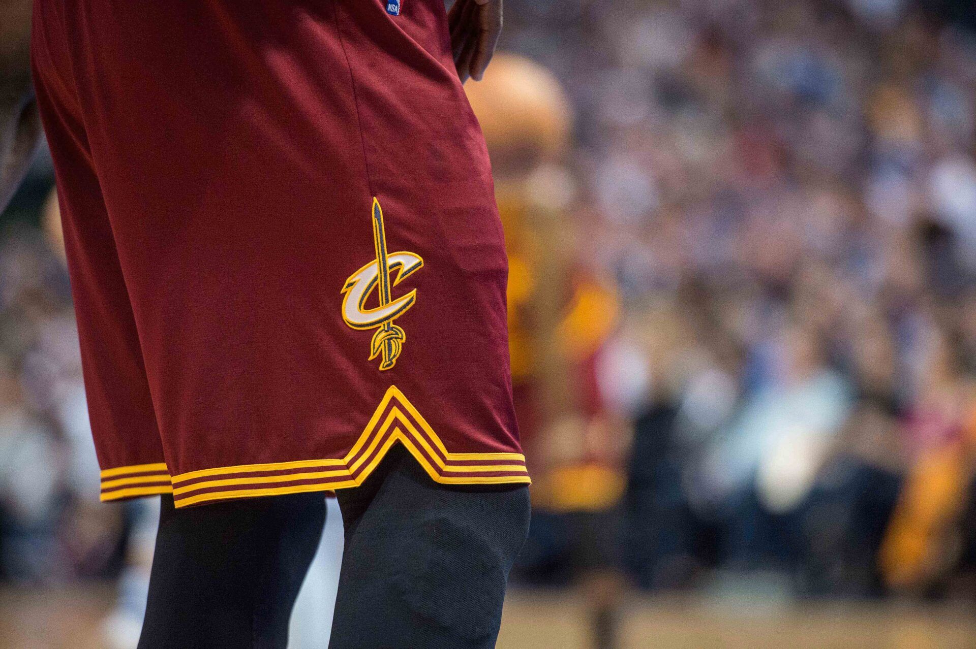 A view of the Cleveland Cavaliers logo on the shorts of Cavaliers forward LeBron James (23) during the game against the Dallas Mavericks at the American Airlines Center. The Mavericks defeat the Cavaliers 104-97.