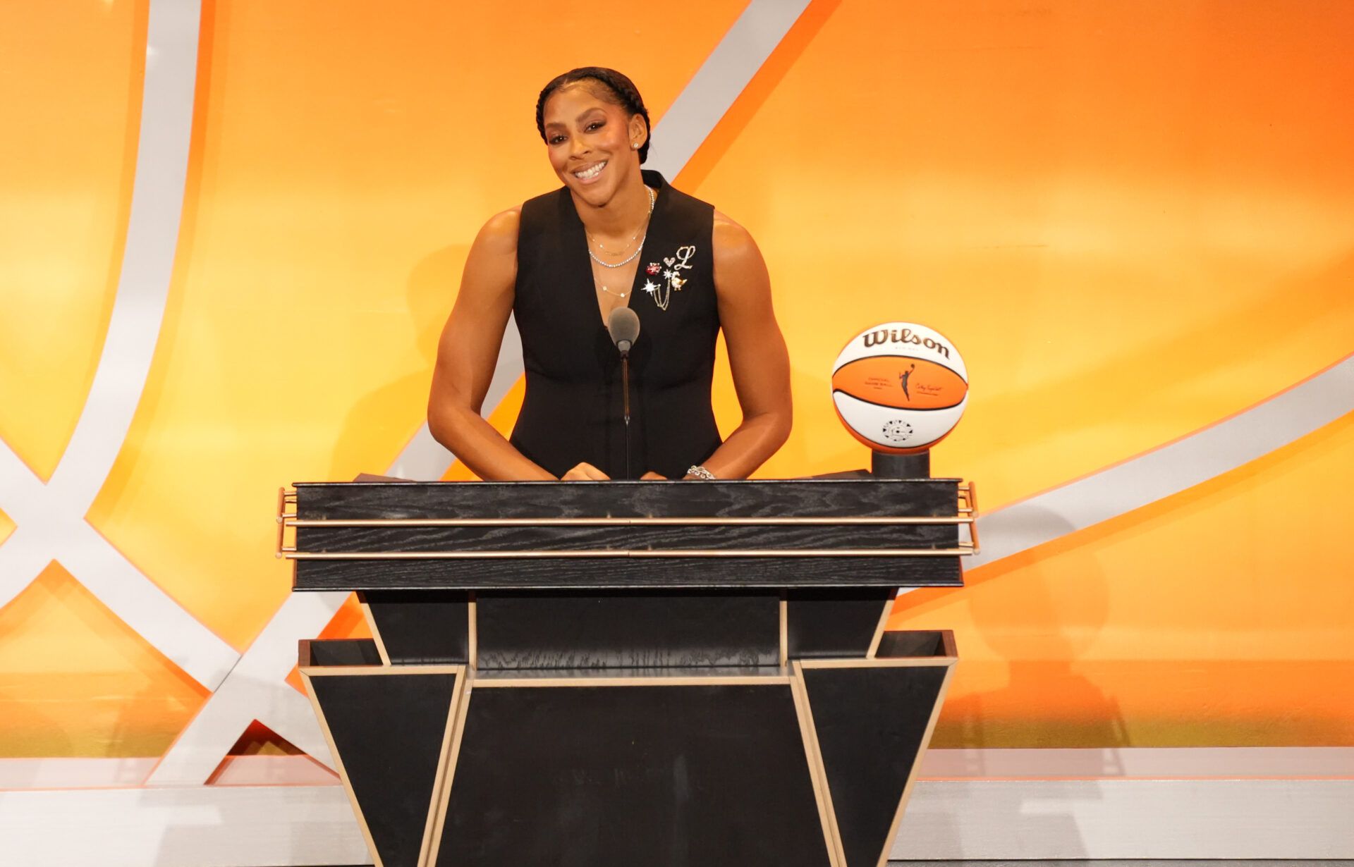 Class of 2026 inductee Candace Parker speaks during the Naismith Memorial Basketball Hall of Fame Enshrinement at Symphony Hall Springfield.