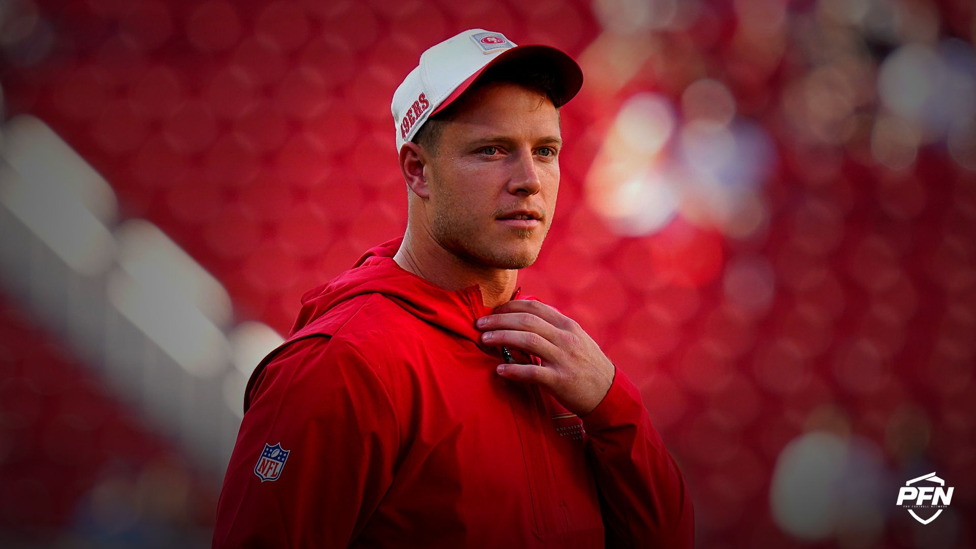 NFL Community Reacts to Concerning Injury Update on 49ers RB Christian McCaffrey.
Credit:
IMAGN IMAGES via Reuters Connect