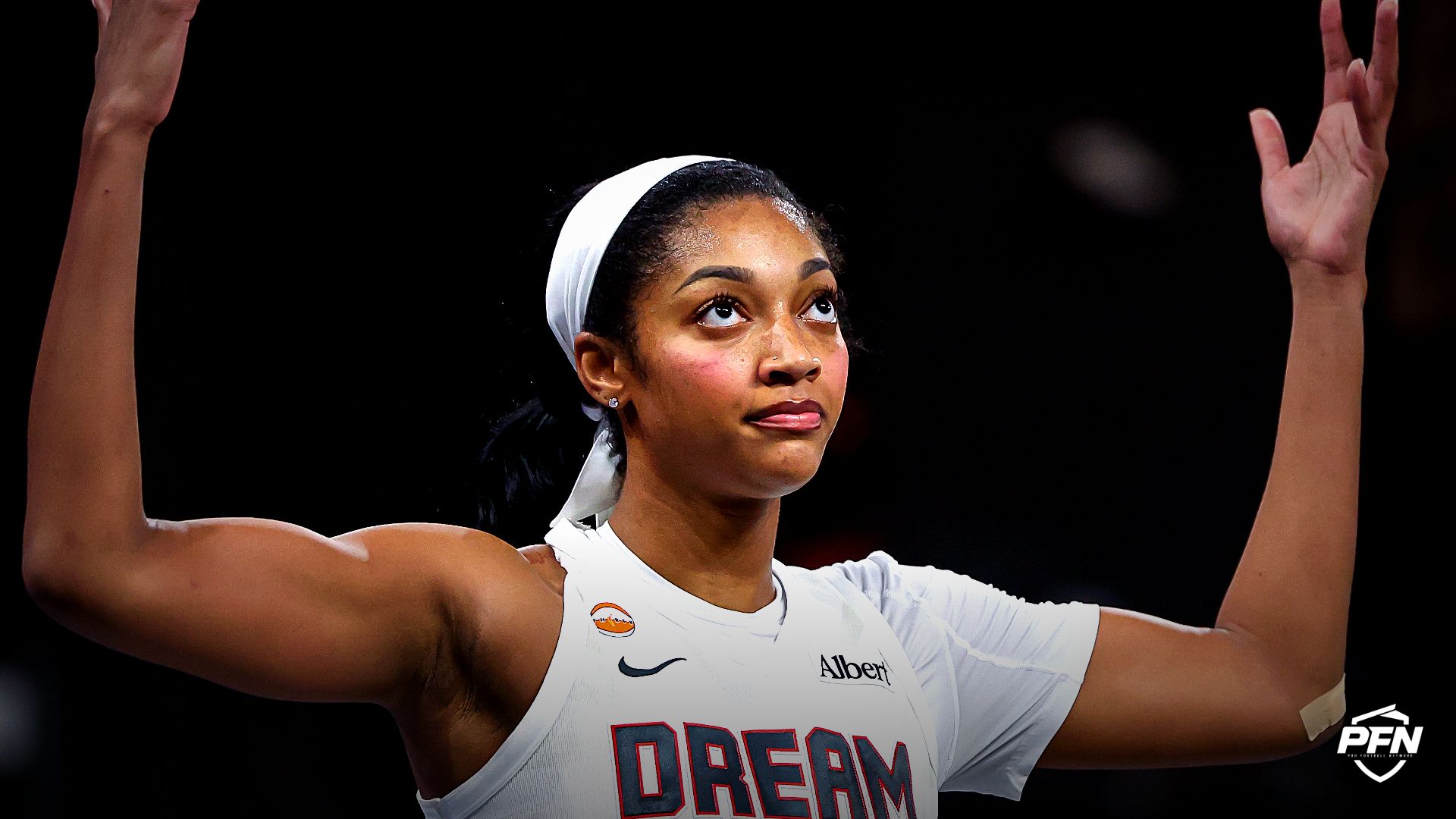 Atlanta Dream forward Angel Reese (5) reacts against the Toronto Tempo in the fourth quarter at Gateway Center Arena at College Park.