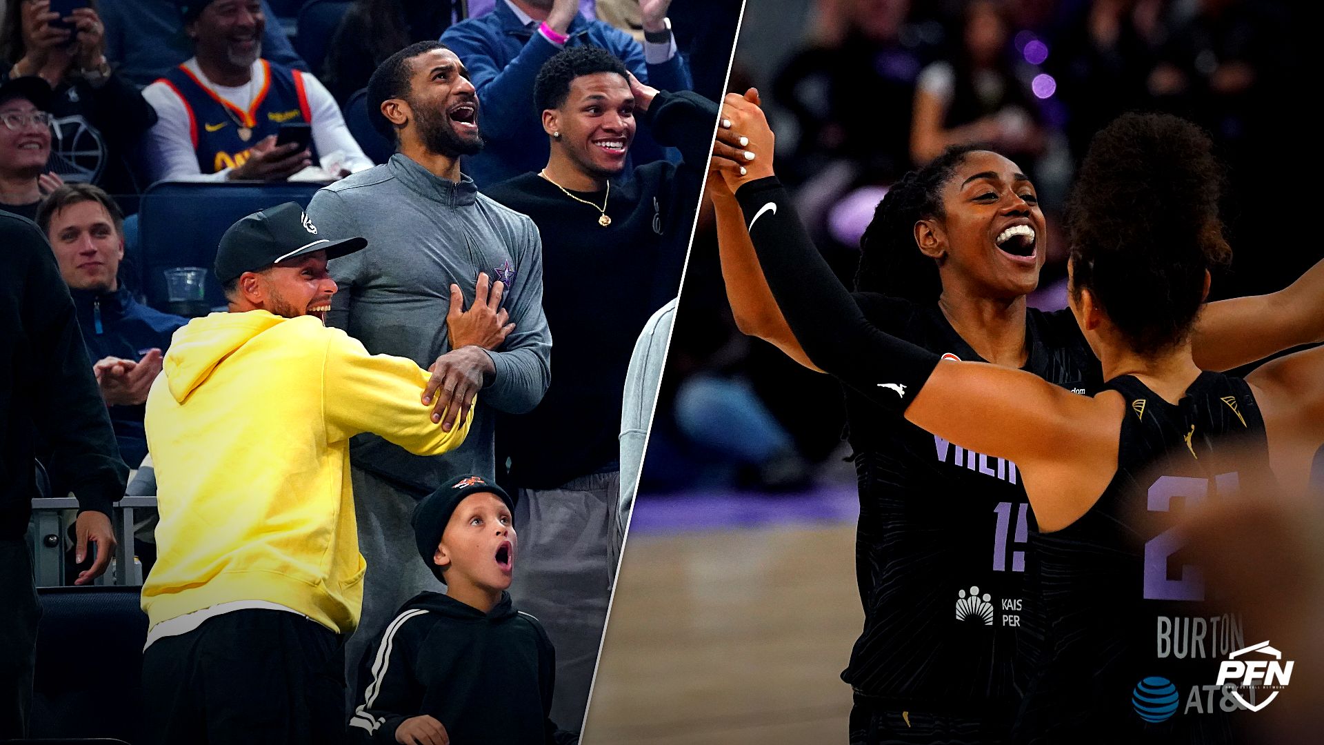Stephen Curry reacts to Tiffany Hayes’ wild buzzer-beater as the WNBA world erupts over the stunning finish between Dallas and Golden State.