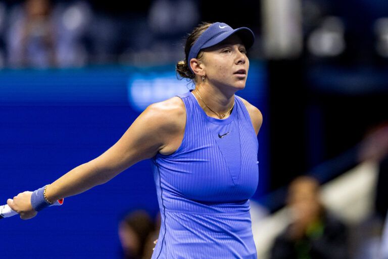 Amanda Anisimova of the United States celebrates her victory over Naomi Osaka of Japan in the semifinal of the women’s singles at the US Open at Arthur Ashe Stadium in Billie Jean King National Tennis Center.