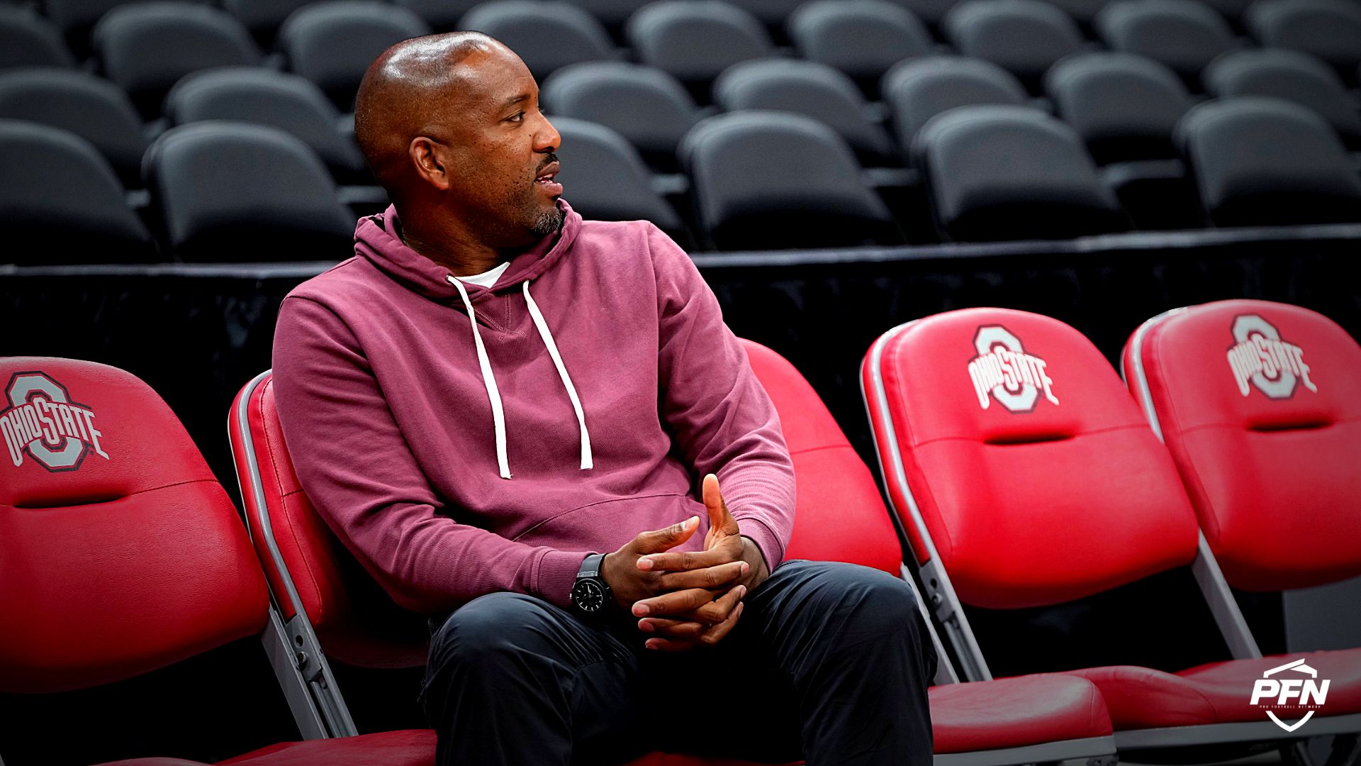 Former Ohio State basketball player Michael Redd attends the introductory press conference for head coach Jake Diebler at Value City Arena.