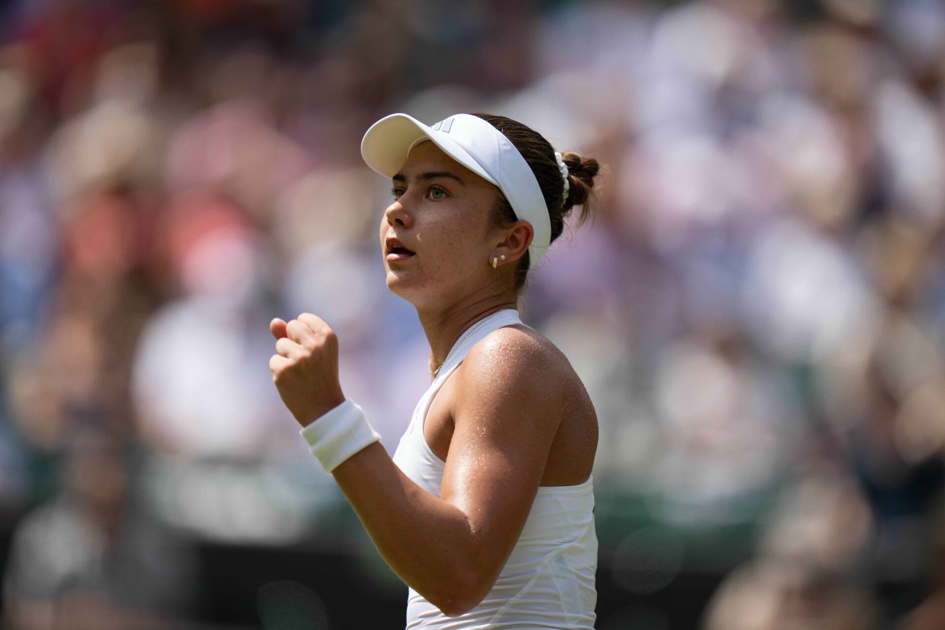Iva Jovic of the United States reacts during her match against Jessica Pegula of the United States on day seven at All England Lawn Tennis and Croquet Club.