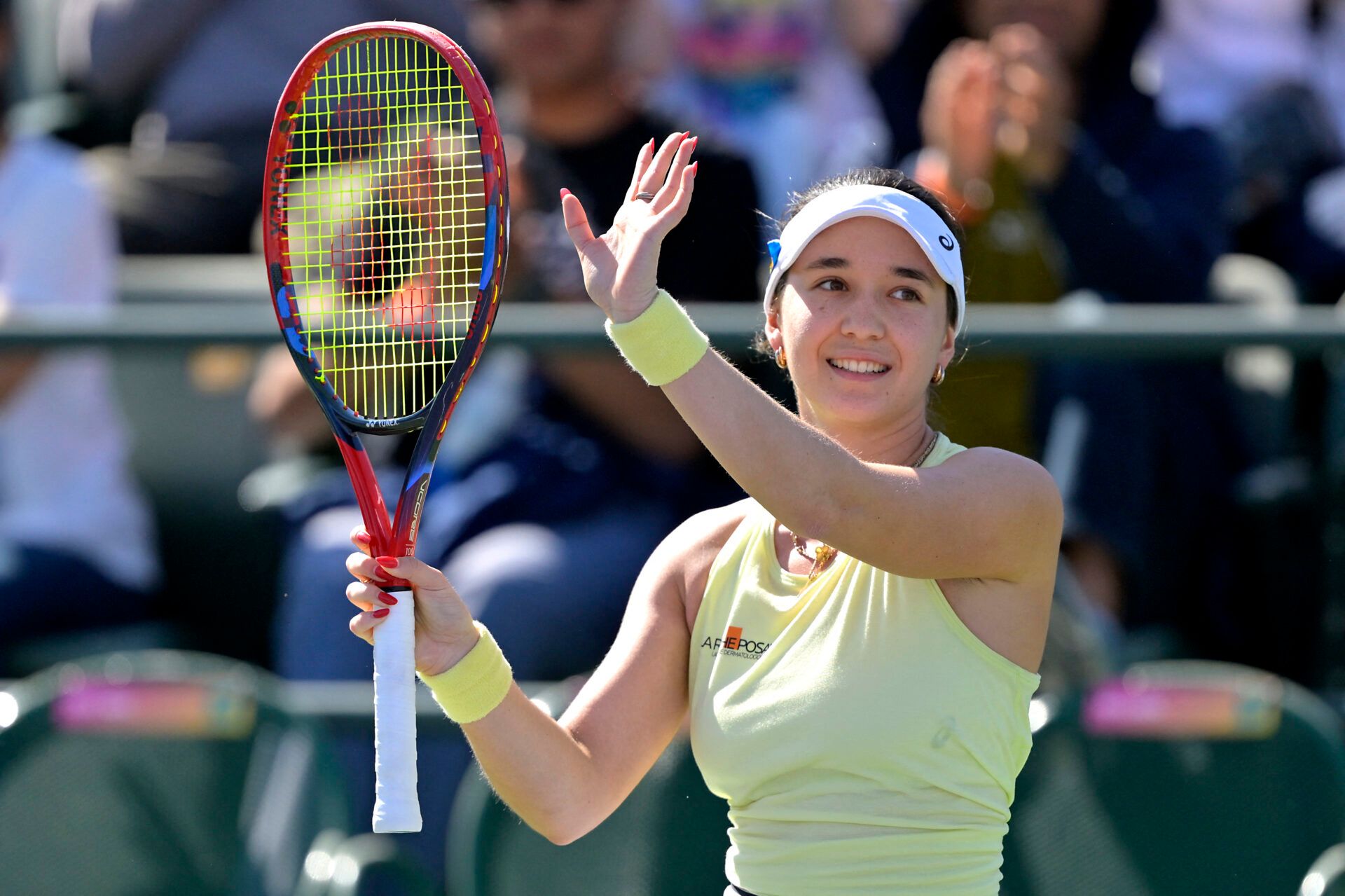 Eva Lys (GER) after she defeated Aliaksandra Sasnovich (not pictured) during her qualifying match in the BNP Paribas open at the Indian Well Tennis Garden.
