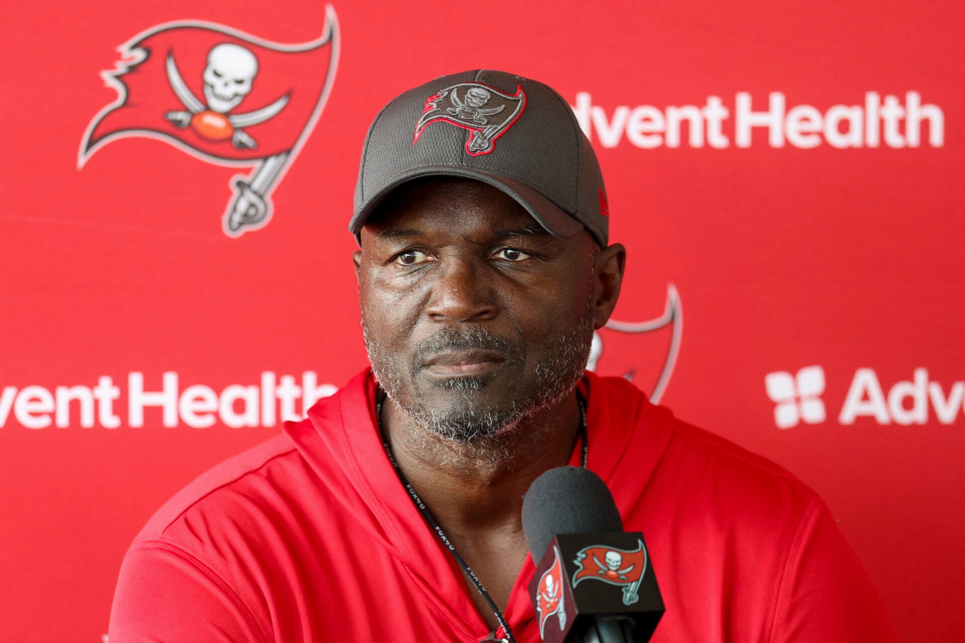 Tampa Bay Buccaneers head coach Todd Bowles talks to media after training camp at AdventHealth Training Center.