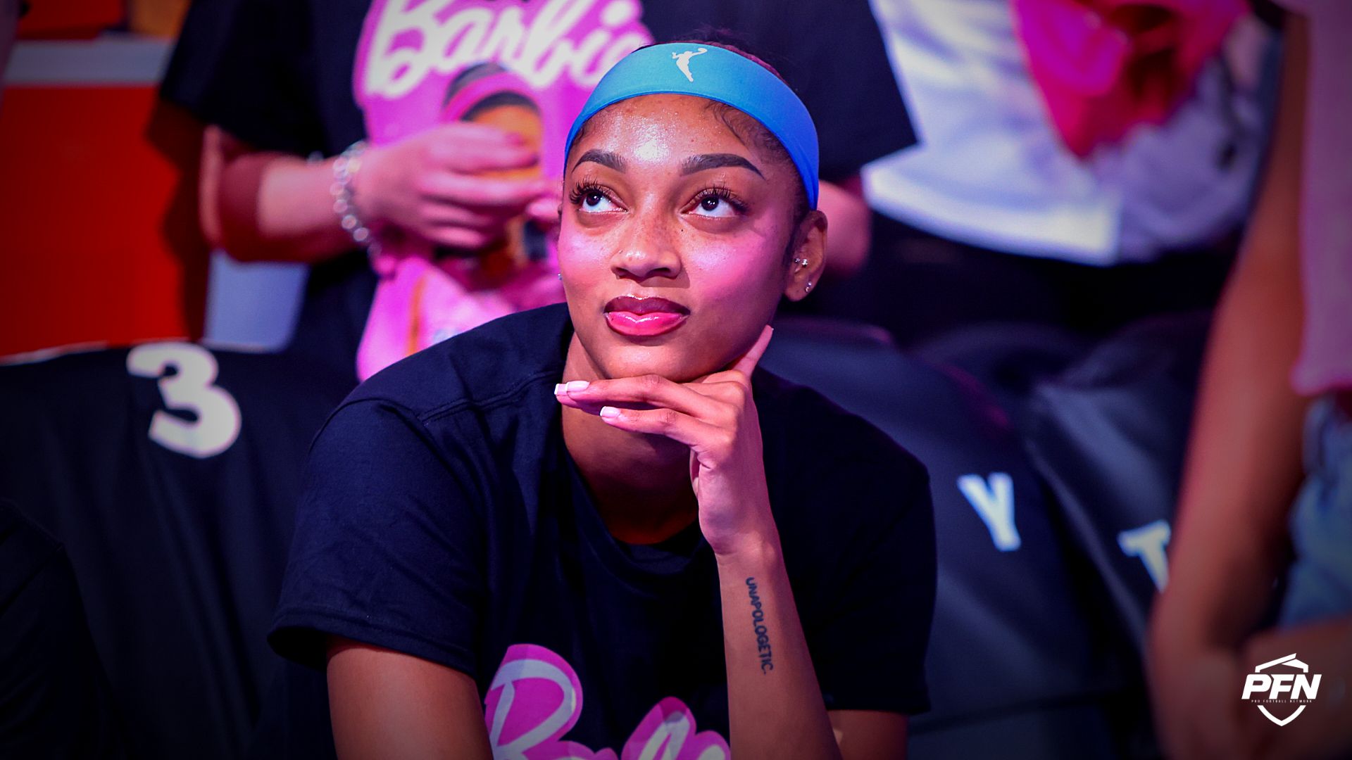 Atlanta Dream forward Angel Reese (5) before a game against the Las Vegas Aces at State Farm Arena.