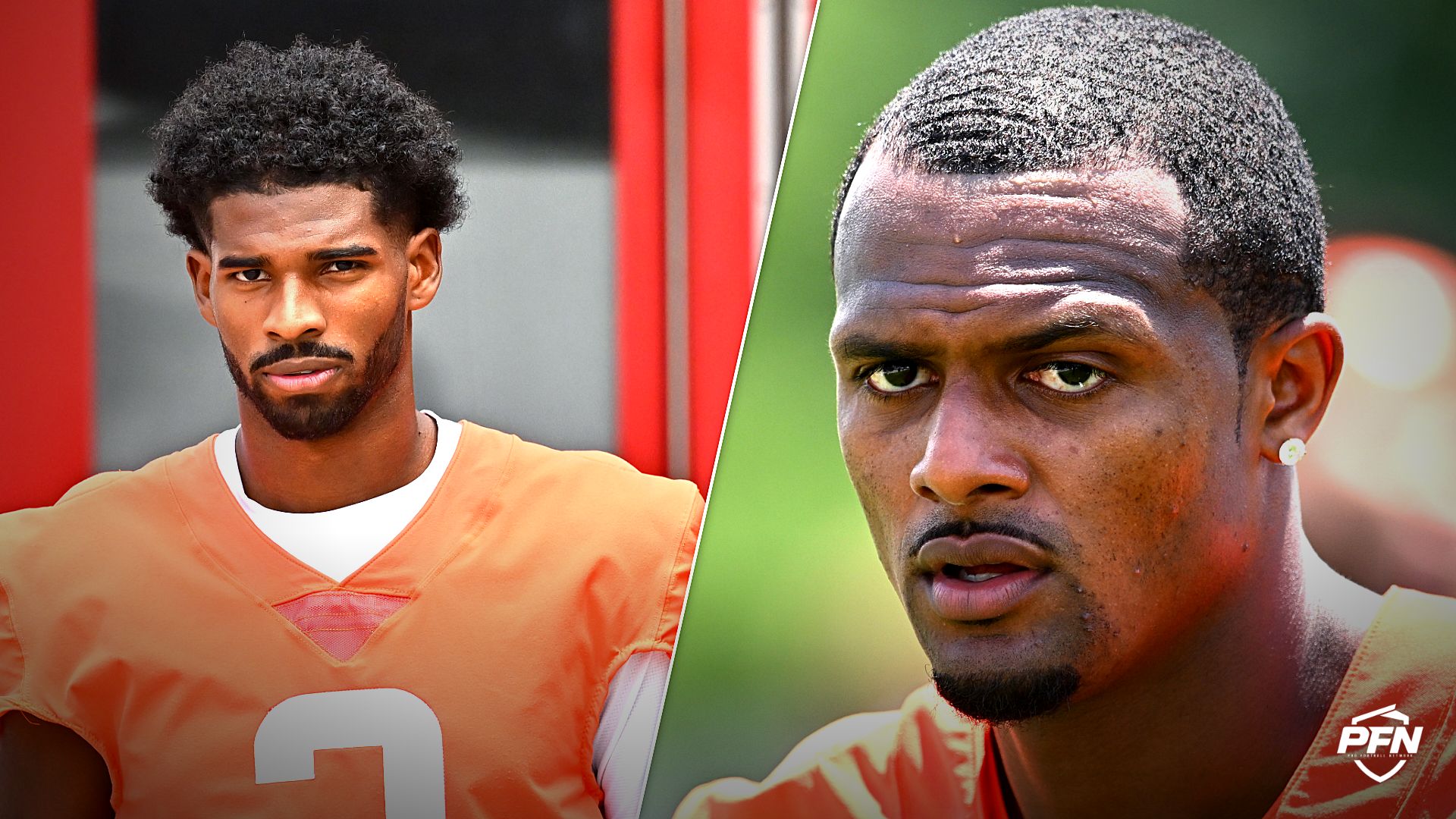 Cleveland Browns quarterback Shedeur Sanders and Deshaun Watson.