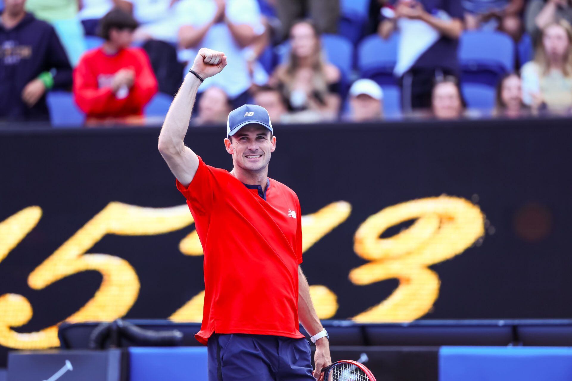 Tommy Paul of the United States celebrates his win against Jack Draper (not pictured) of Great Britain in Round 2 of the Men's Singles on Day 5 of the Australian Open tennis at Show Court Arena.