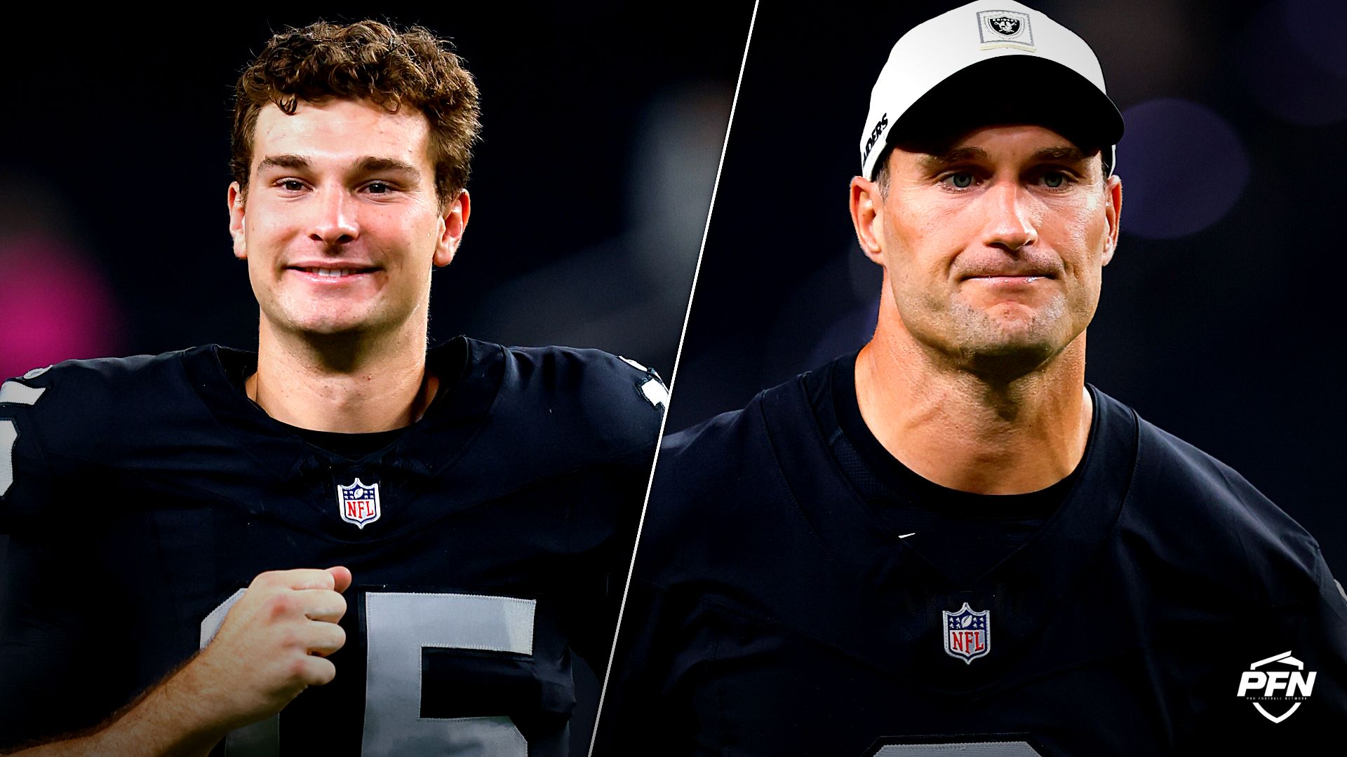 Las Vegas Raiders quarterback Fernando Mendoza and Kirk Cousins.