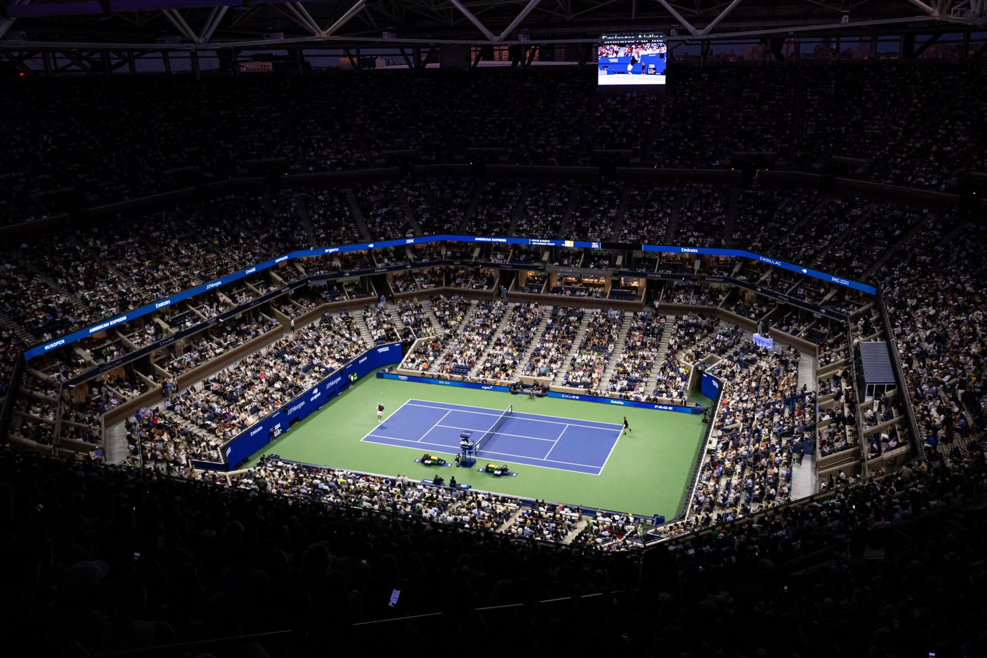 A general view of the men’s singles fourth round match between Novak Djokovic of Serbia and Jan-Lennard Struff of Germany at Arthur Ashe Stadium in Billie Jean King National Tennis Center.