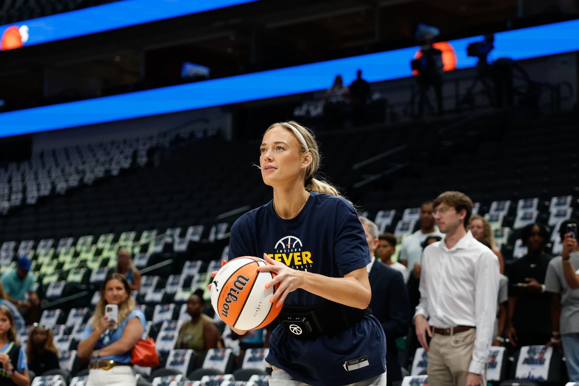 Indiana Fever guard Sophie Cunningham (8) during warmups before the game against the Dallas Wings at American Airlines Center.