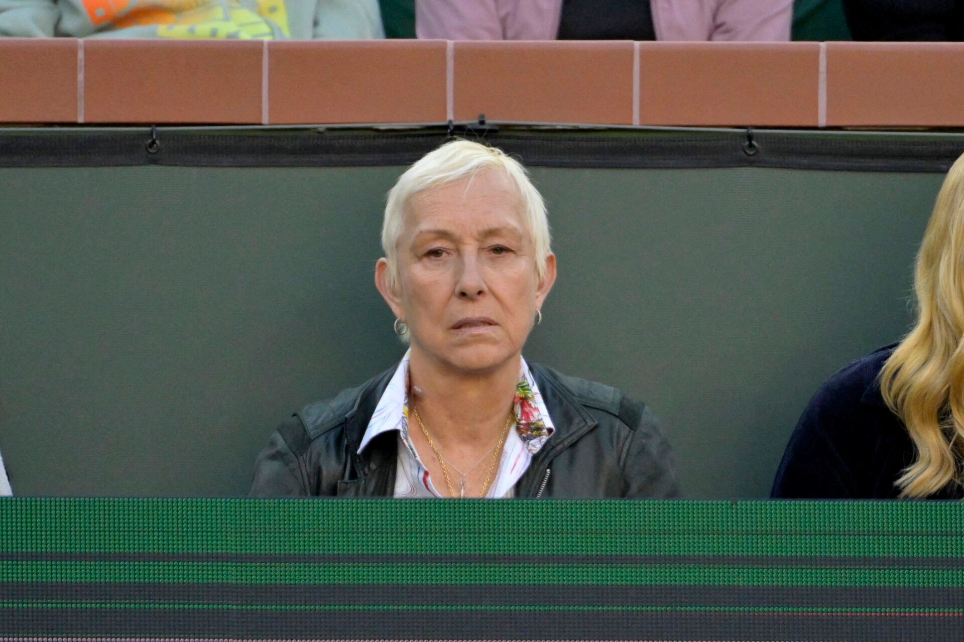 Former CzechÐAmerican professional tennis player Martina Navratilova watches the semifinal match between Carlos Alcaraz and Jack Draper at the BNP Paribas Open at the Indian Well Tennis Garden.