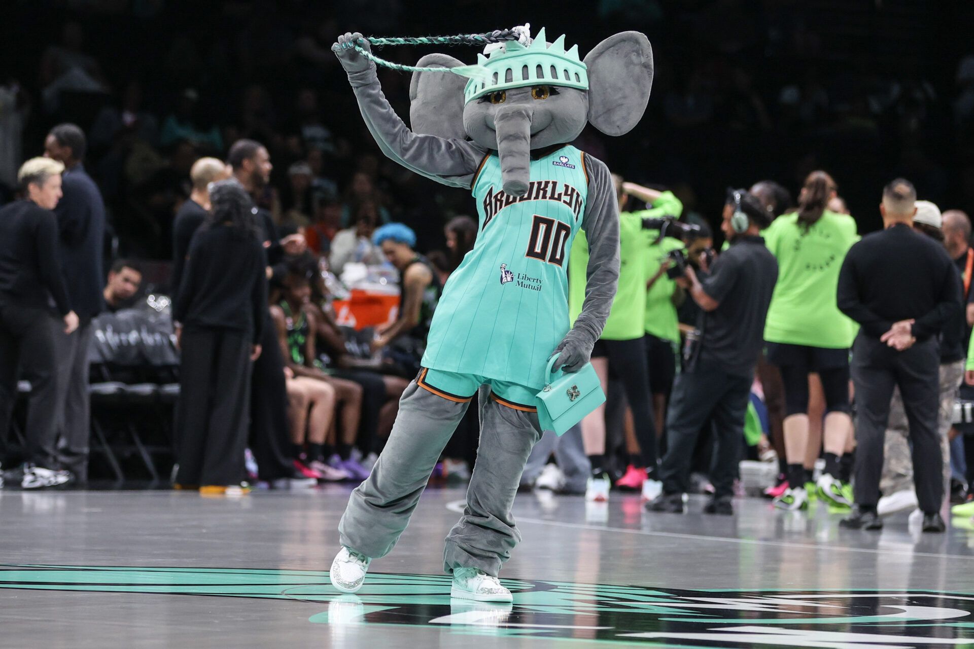 New York Liberty mascot, Ellie the Elephant, at Barclays Center.