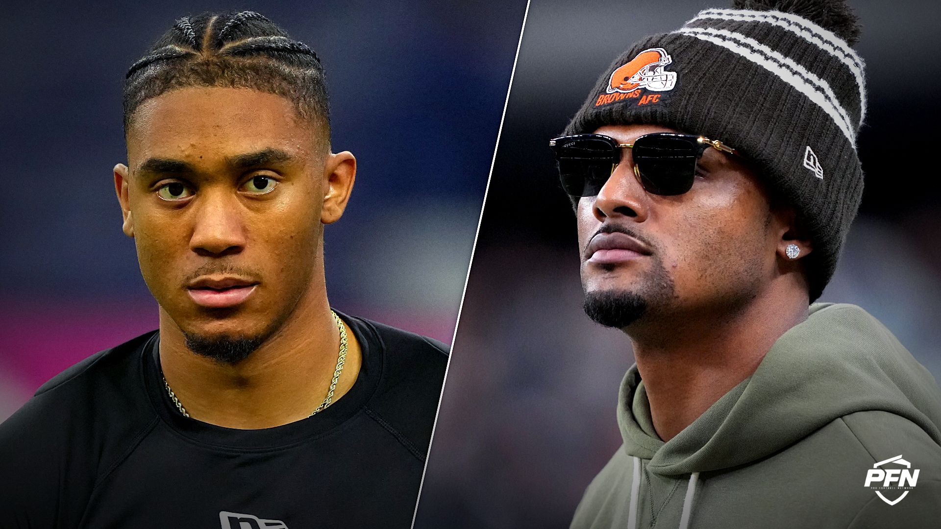 Collage featuring FOOTBALL-NFL/ and FOOTBALL-NFL-OAK-CLE/. IMAGN IMAGES via Reuters Connect