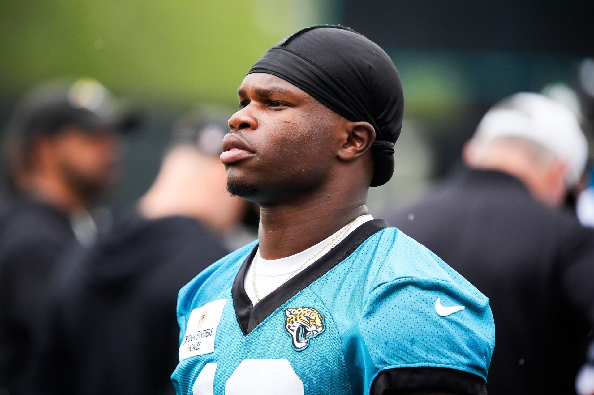 Jacksonville Jaguars wide receiver Travis Hunter (12) walks off the field after the second day of minicamp at the Miller Electric Center, Wednesday, June 10, 2026, in Jacksonville. [Doug Engle/Florida Times-Union]
