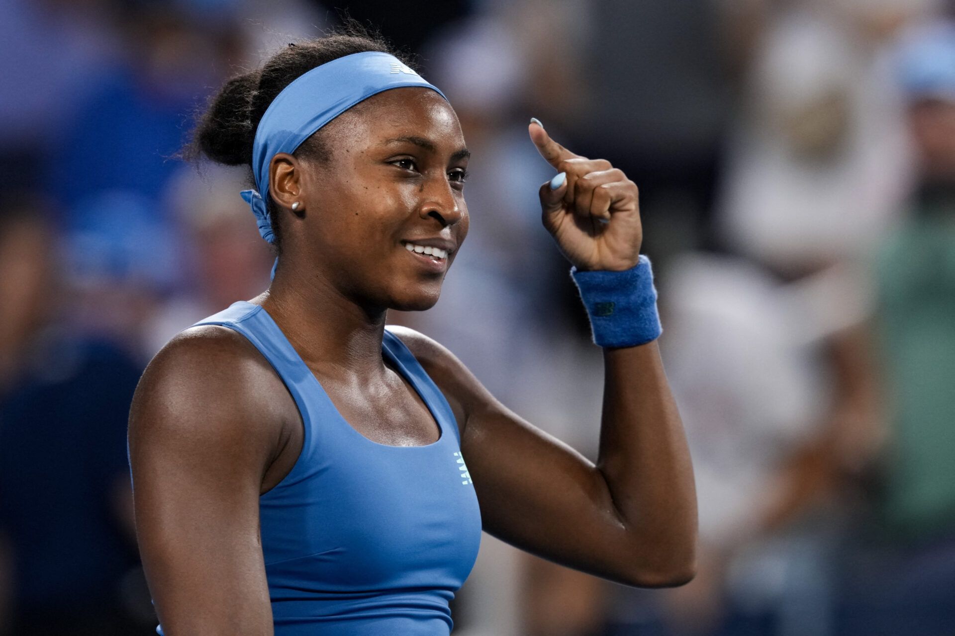Coco Gauff (USA) celebrates defeating Jessica Pegula (USA) during the finals of the Cincinnati Open at Lindner Family Tennis Center.