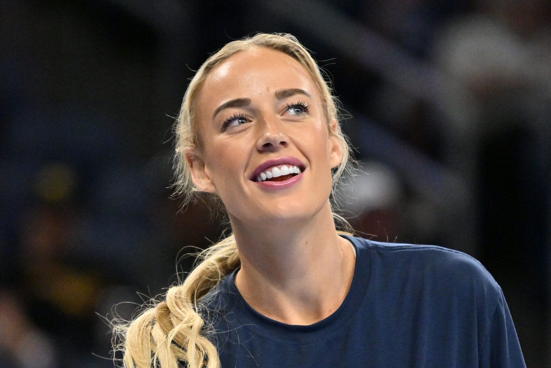 Indiana Fever guard Sophie Cunningham (8) reacts while warming up prior to a game against the Chicago Sky at Wintrust Arena.