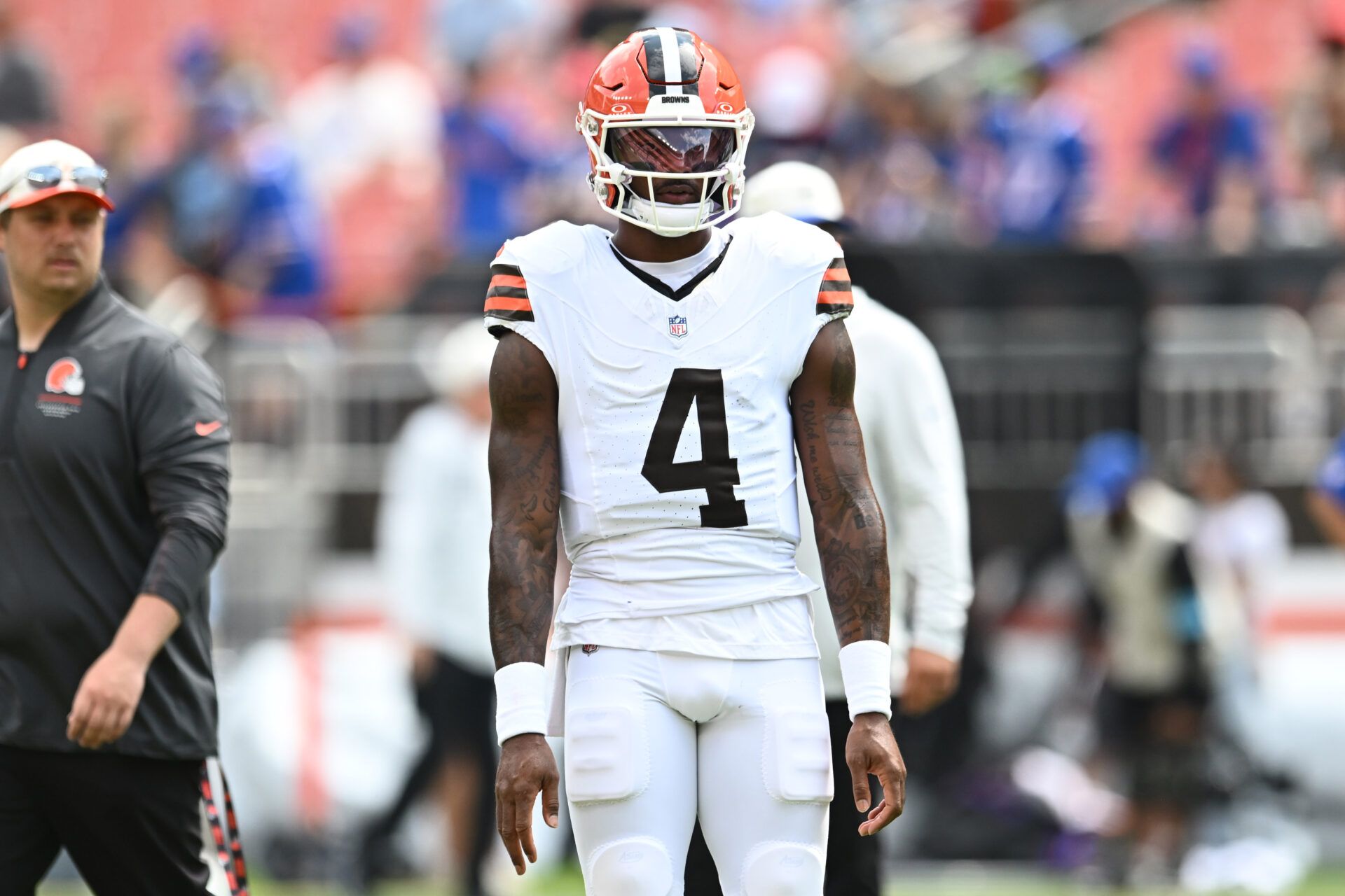 Cleveland Browns quarterback Deshaun Watson (4) during the first half at Huntington Bank Field.