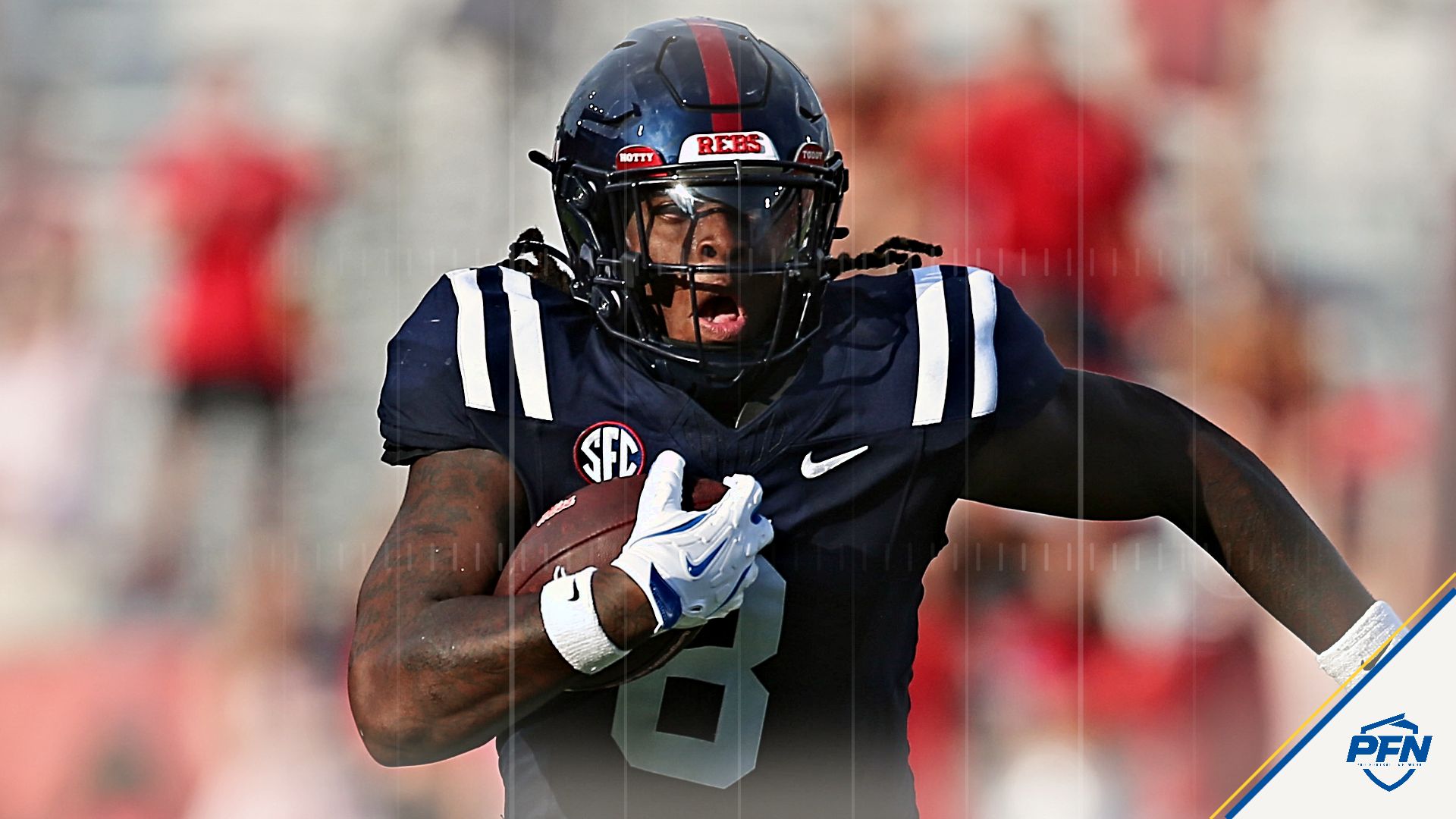 Mississippi Rebels tight end Dae'Quan Wright (8) runs after a catch during the fourth quarter against the Tulane Green Wave at Vaught-Hemingway Stadium.
