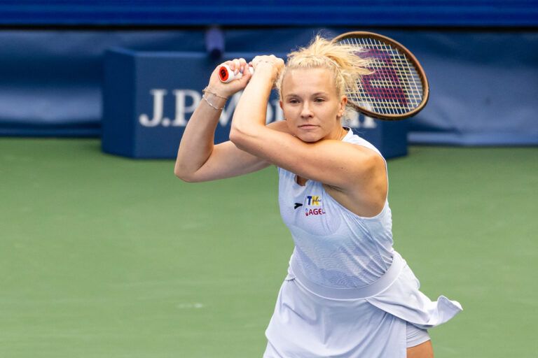 Taylor Townsend of the United States and Katerina Siniakova of Czech Republic in action against Venus Williams of the United States and Leylah Fernandez of Canada in the quarterfinal of the women’s doubles at the US Open at Louis Armstrong Stadium in Billie Jean King National Tennis Center.