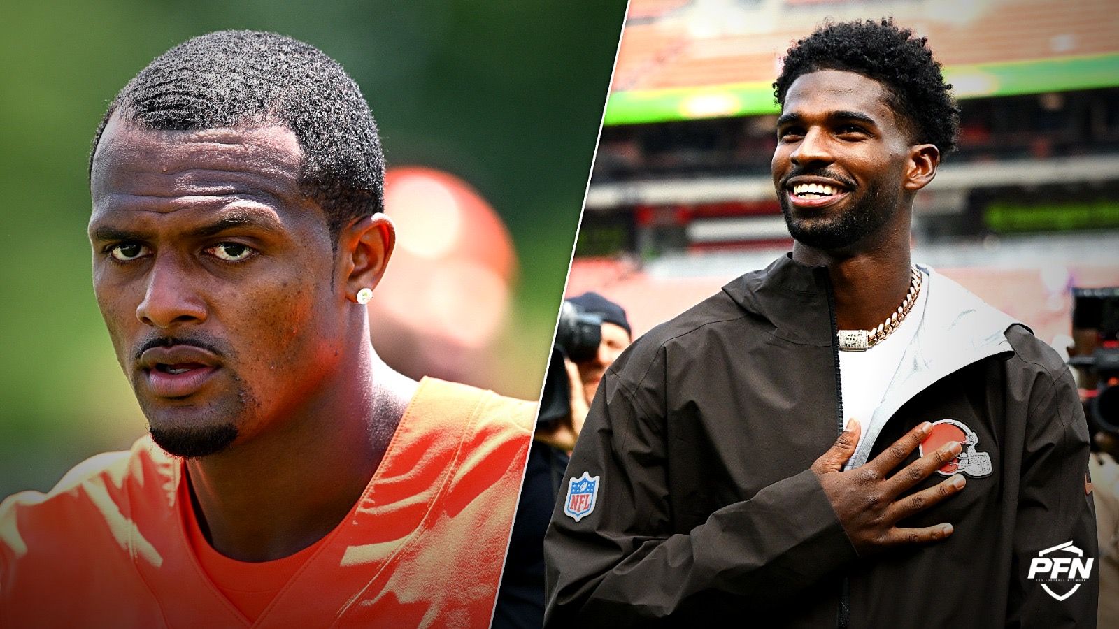 Deshaun Watson, Shedeur Sanders, source: IMAGN IMAGES via Reuters Connect