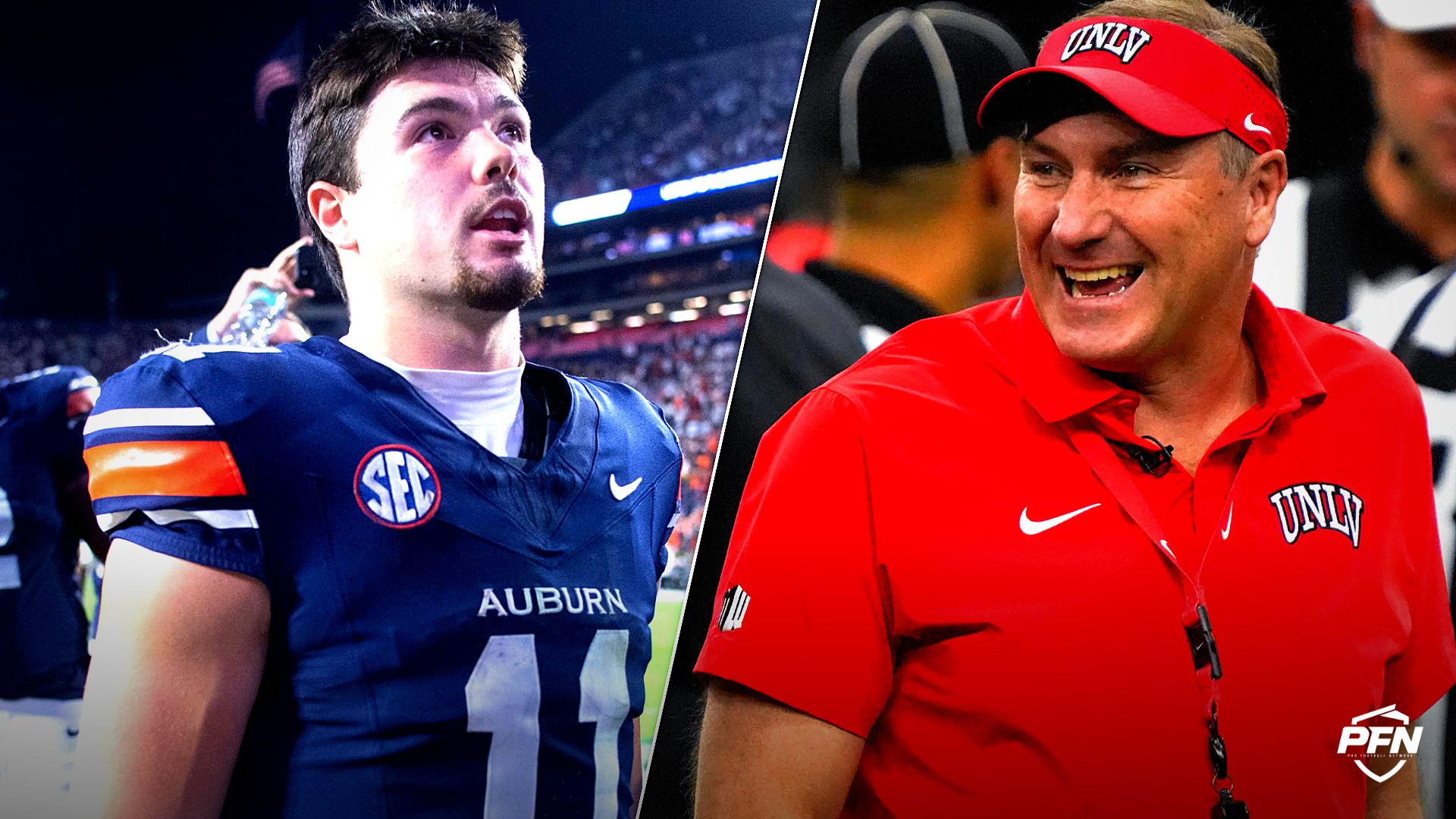 Auburn Tigers quarterback Jackson Arnold and UNLV Rebels head coach Dan Mullen.