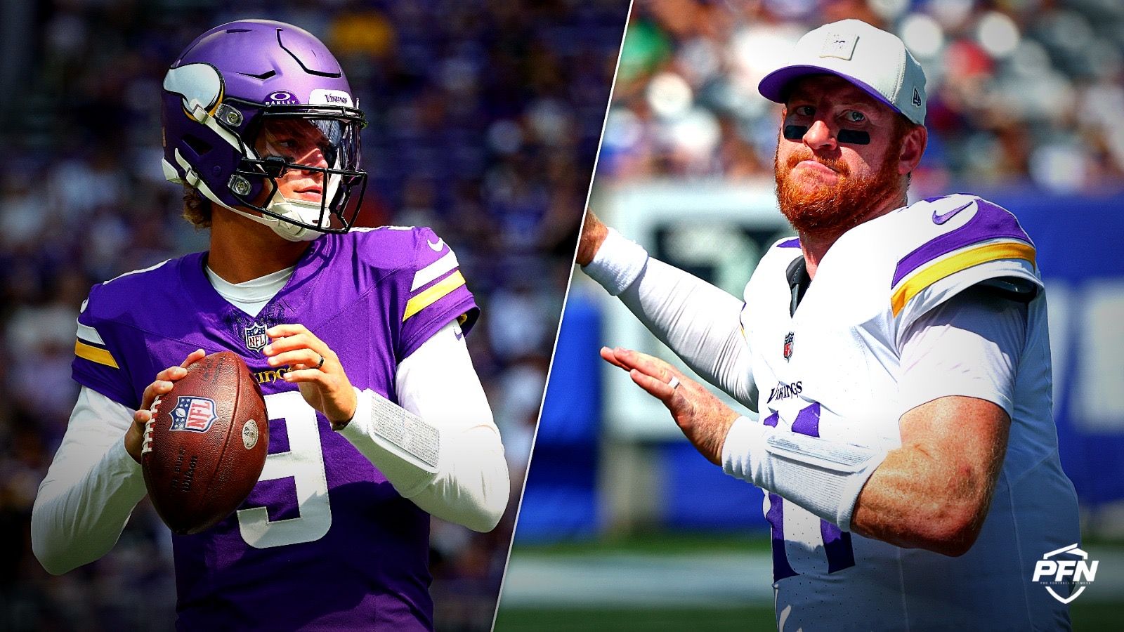 J.J. McCarthy, Carson Wentz, source: IMAGN IMAGES via Reuters Connect