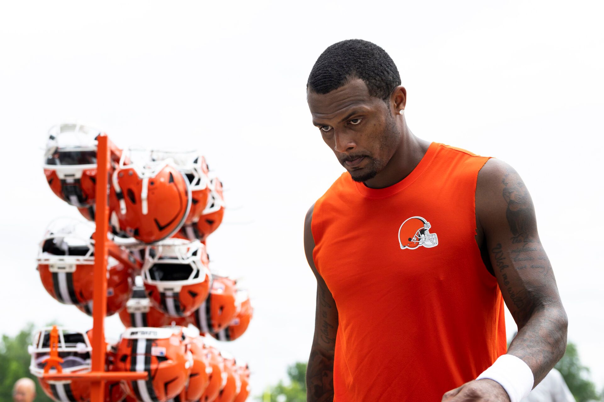 Cleveland Browns quarterback Deshaun Watson (4) walks off the field following mandatory mini camp at Cross Country Mortgage Campus.